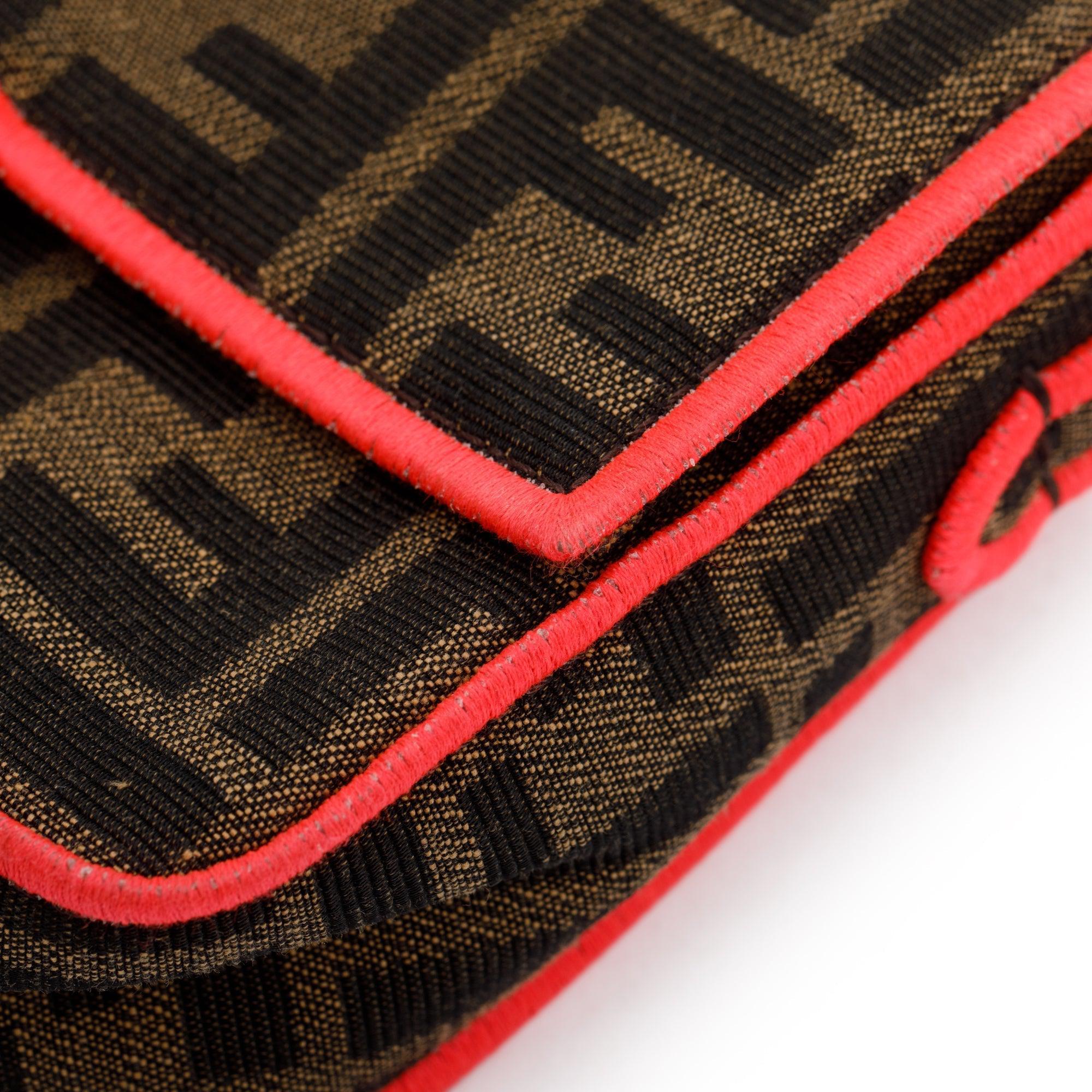 Fendi FF Zucca Canvas Mini Chain Baguette Crossbody Bag