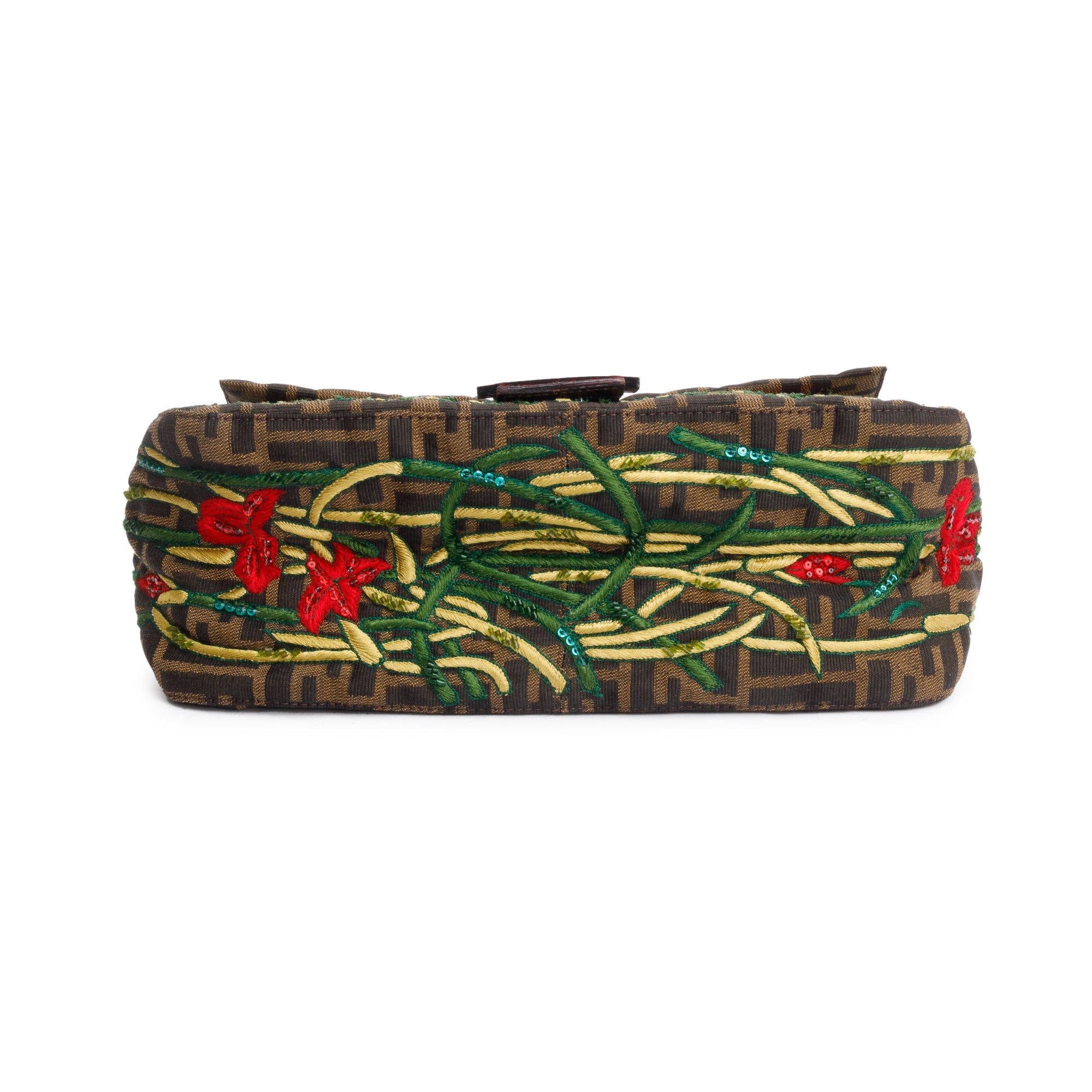 Fendi FF Zucca Floral Embroidered Beaded Mama Forever Baguette Shoulder Bag