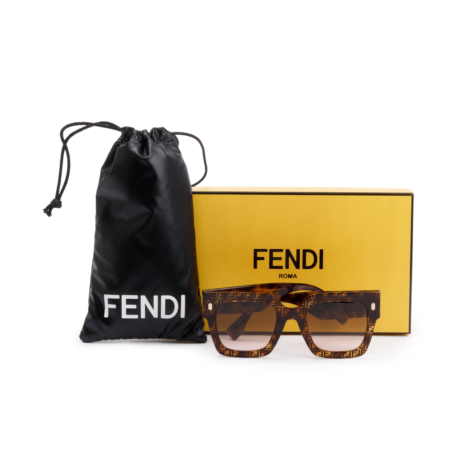 Fendi FF0457/G/S Zucca Havana Acetate Fendi Roma Oversize Sunglasses w/ Box