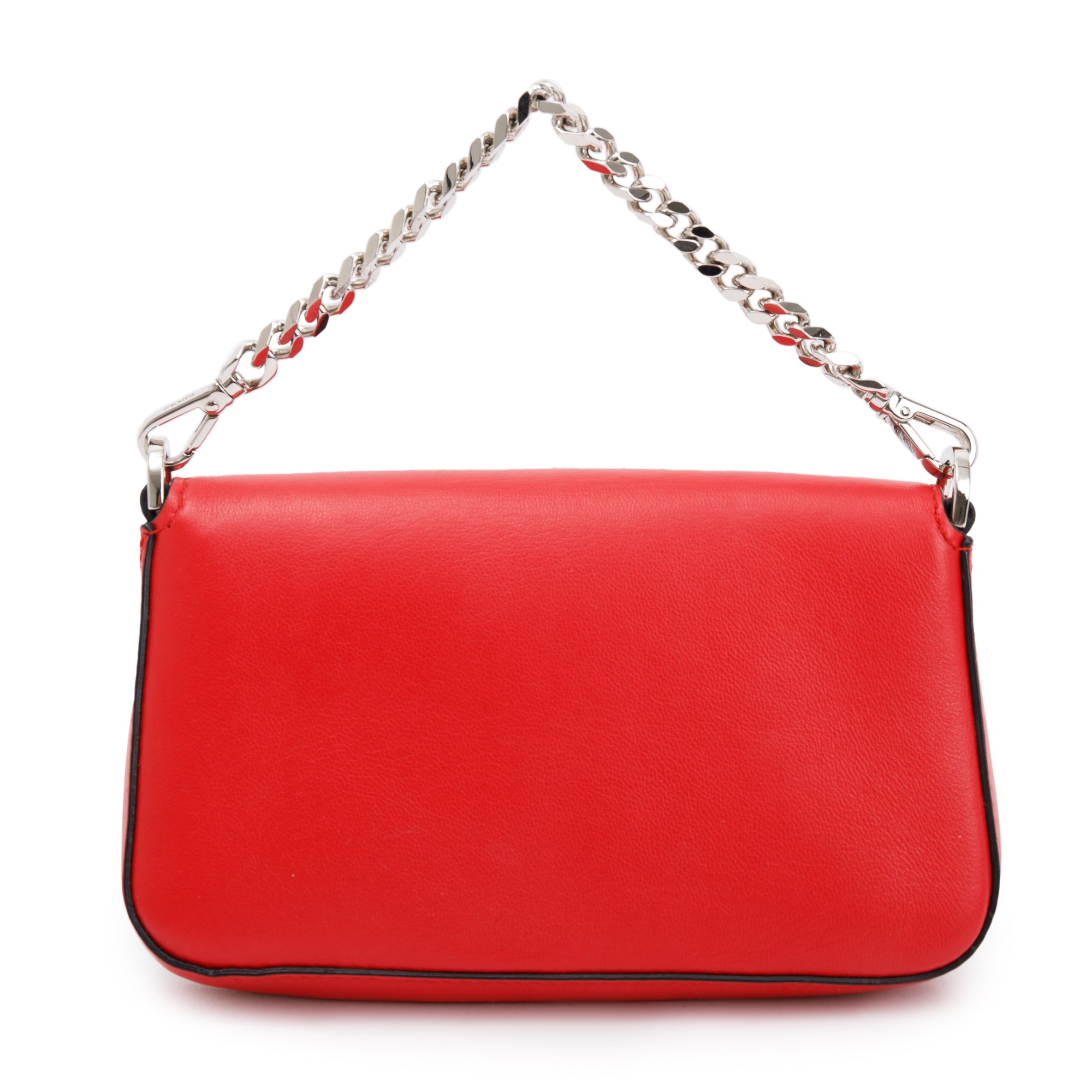 Fendi Fur-Trimmed Red Calfskin Leather Micro Buggie Baguette Crossbody