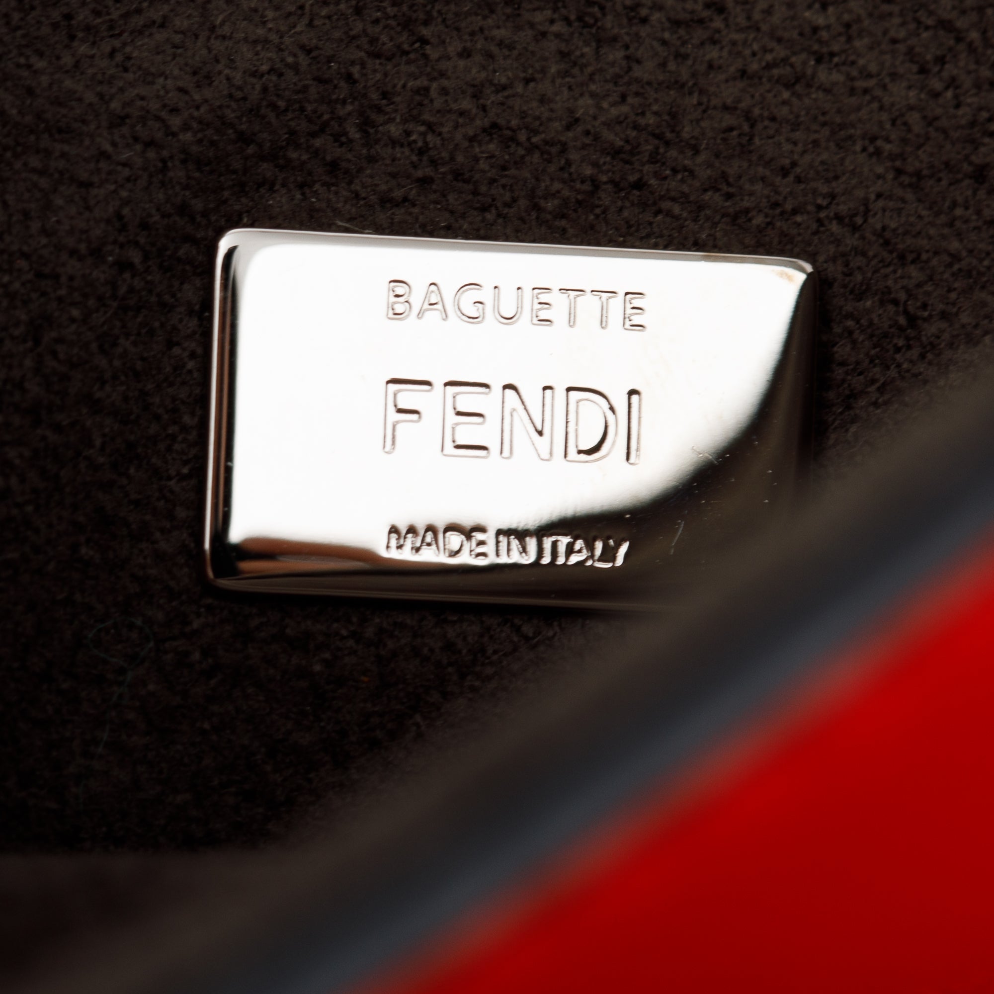 Fendi Fur-Trimmed Red Calfskin Leather Micro Buggie Baguette Crossbody