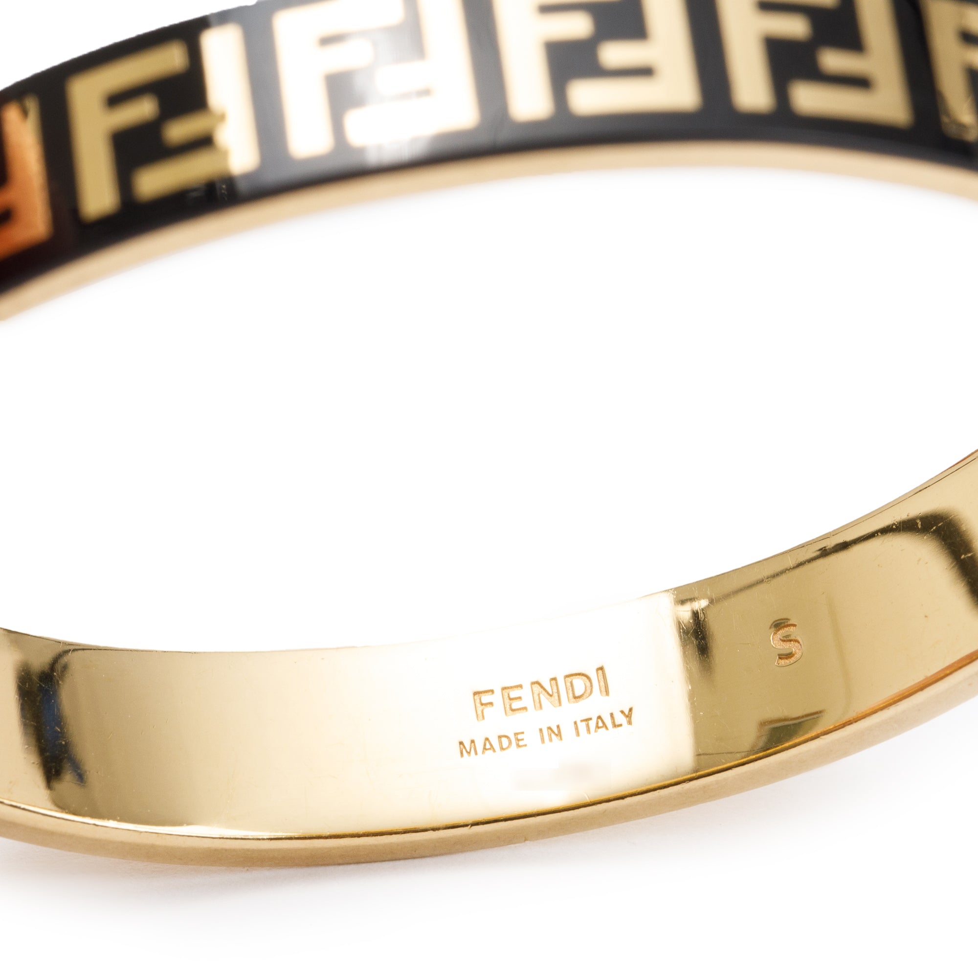 Fendi Gold-Tone Metal & Black Enamel Forever Fendi Hinged Bangle