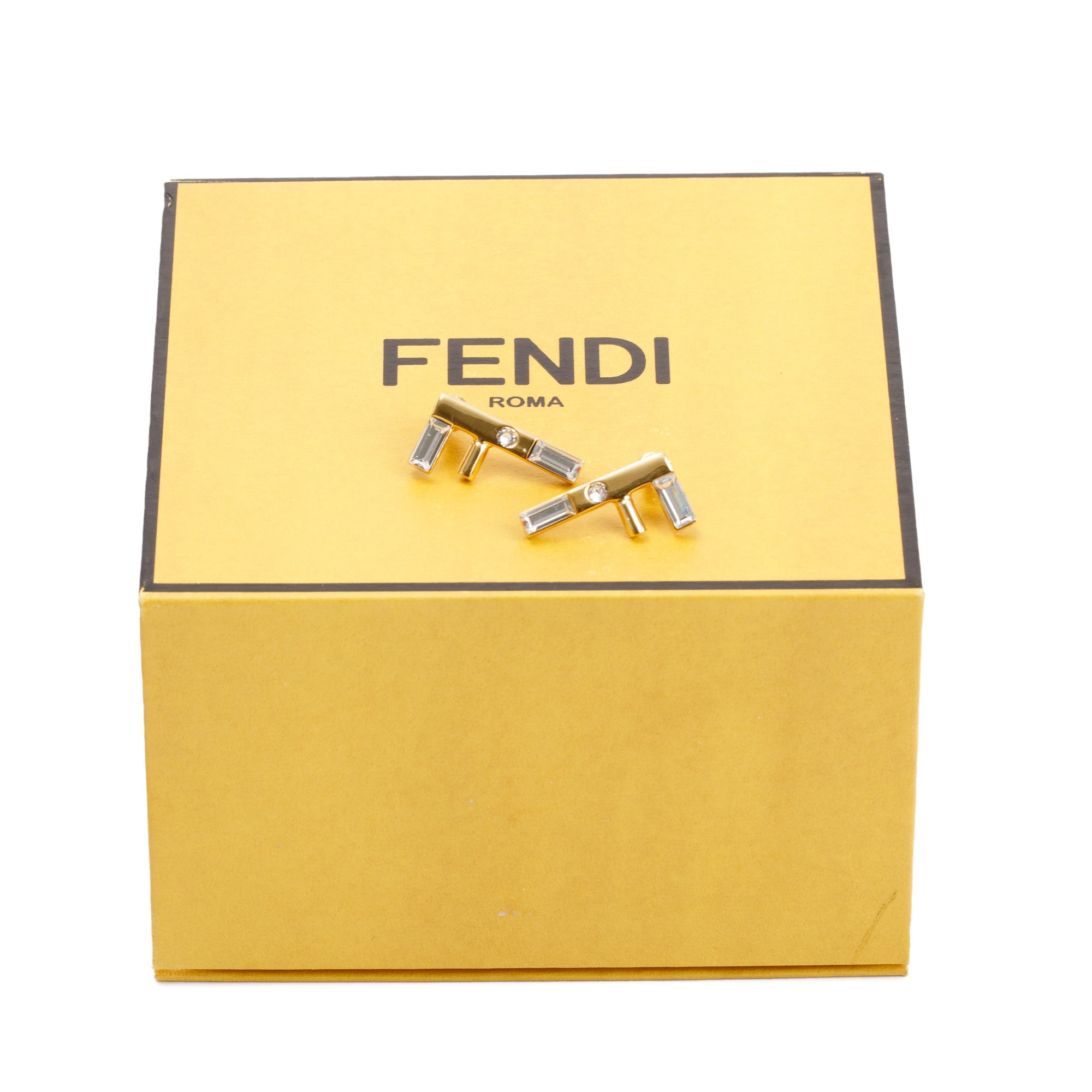 Fendi Gold-Tone Metal Crystal FF Earrings w/ Box