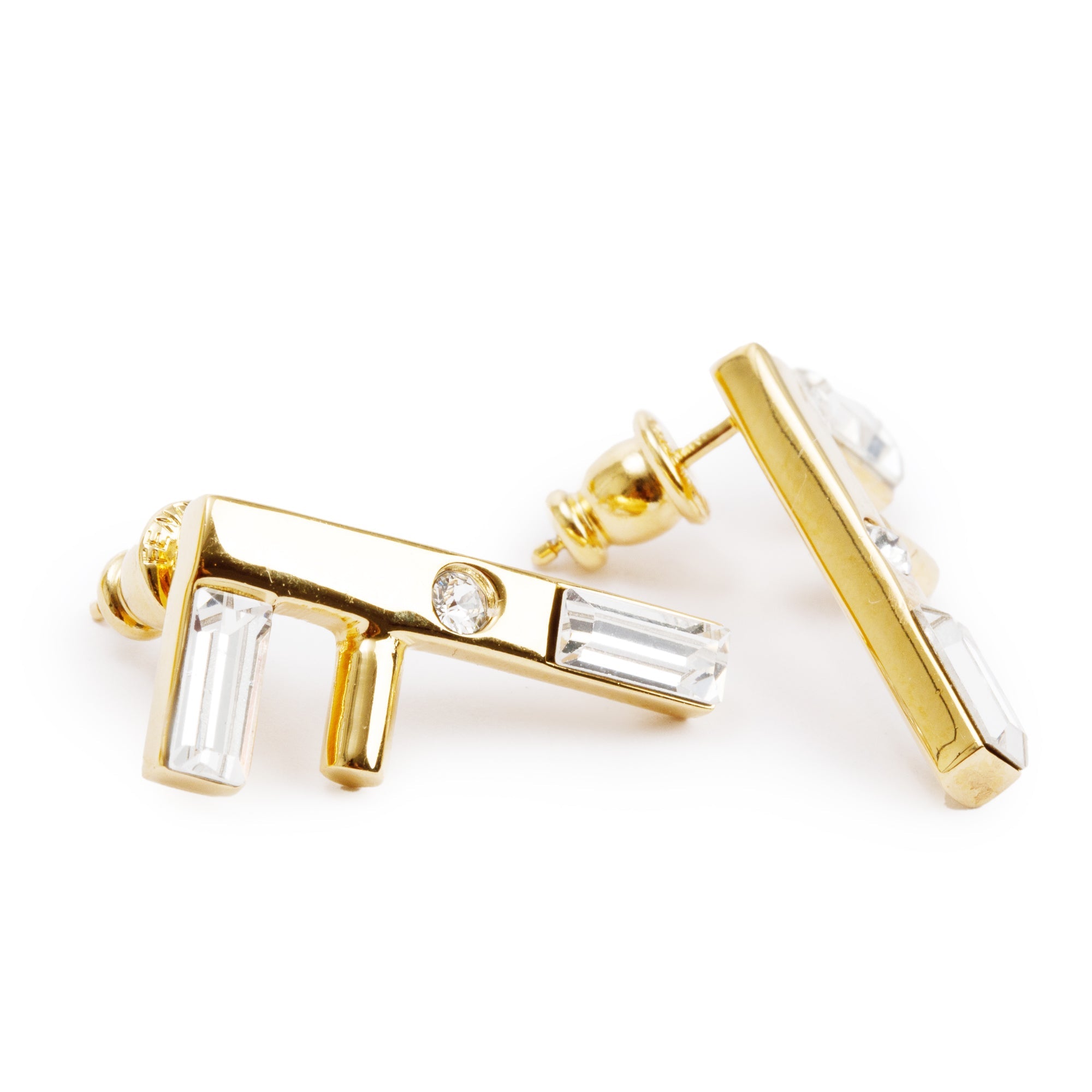 Fendi Gold-Tone Metal Crystal FF Earrings w/ Box