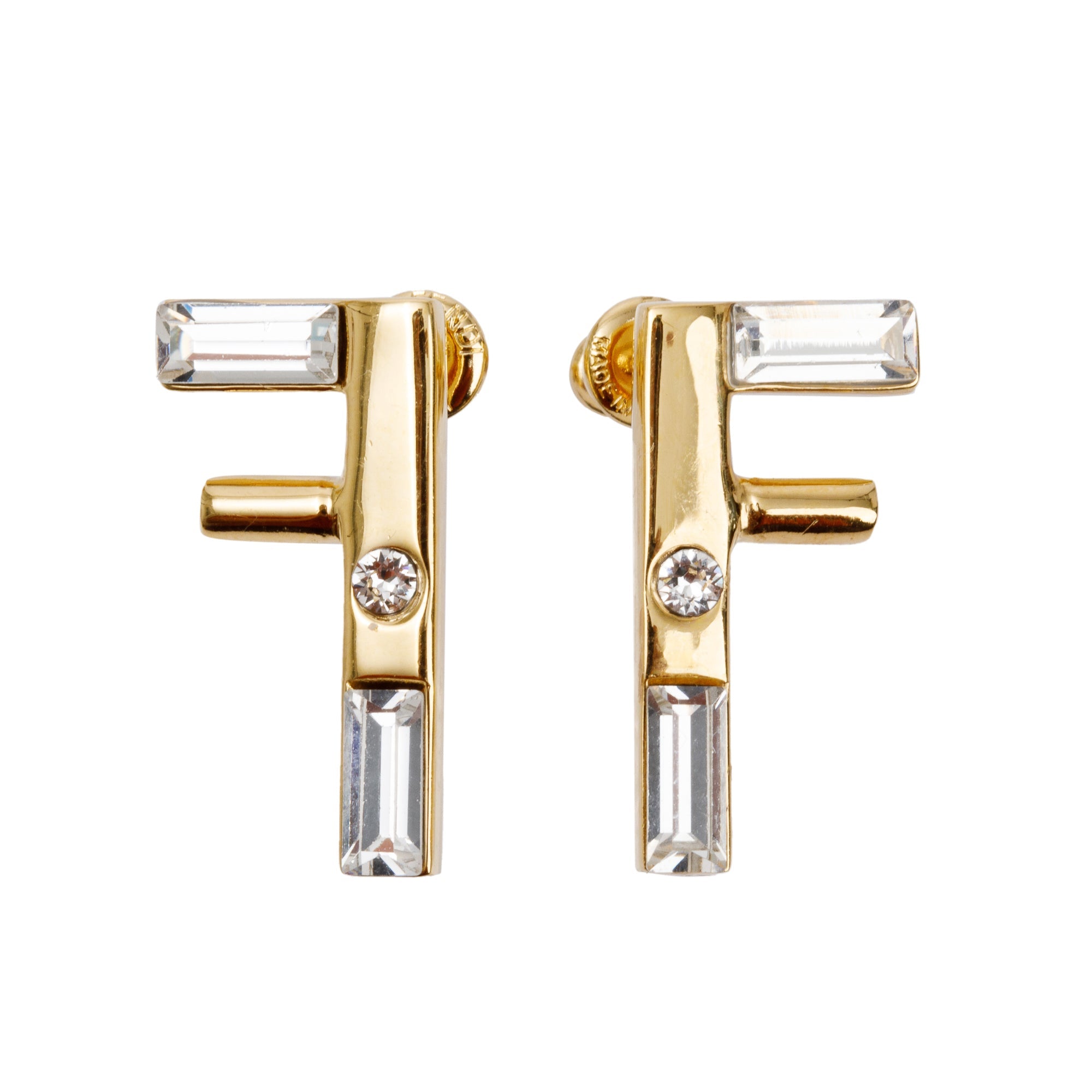 Fendi Gold-Tone Metal Crystal FF Earrings w/ Box