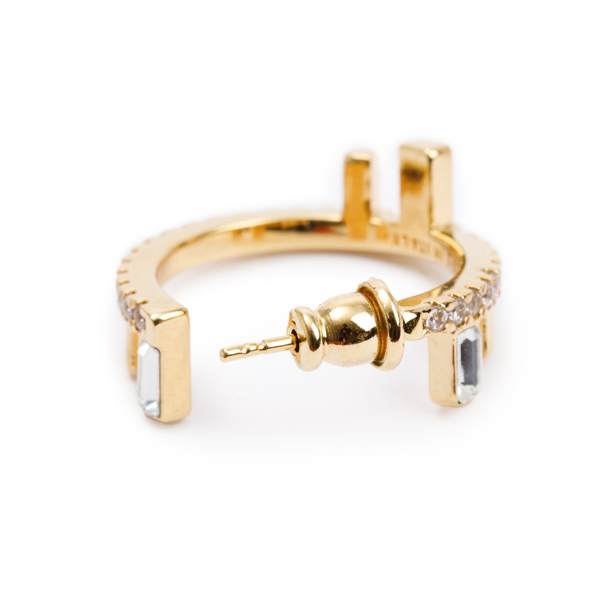 Fendi Gold-Tone Metal Crystal Fendi First Earrings w/ Box