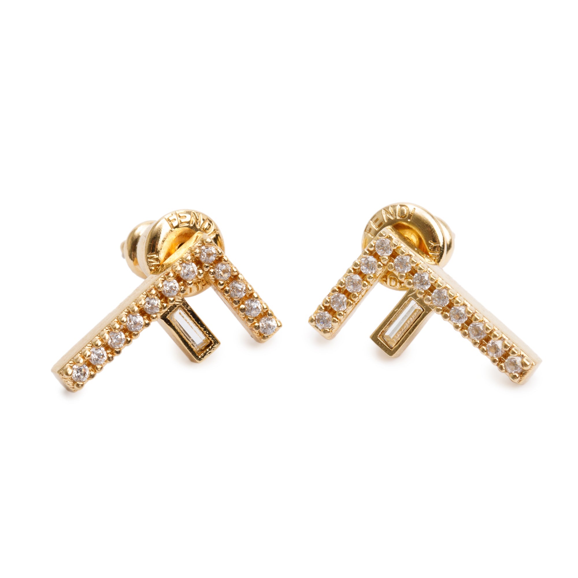 Fendi Gold-Tone Metal Crystal First Earrings