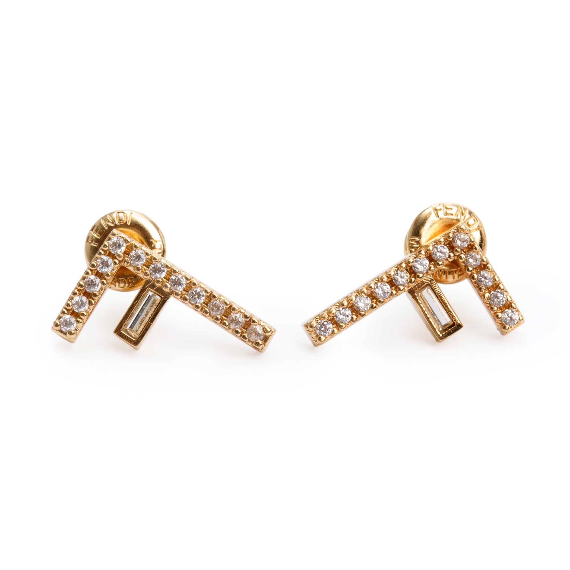 Fendi Gold-Tone Metal Crystal First Earrings