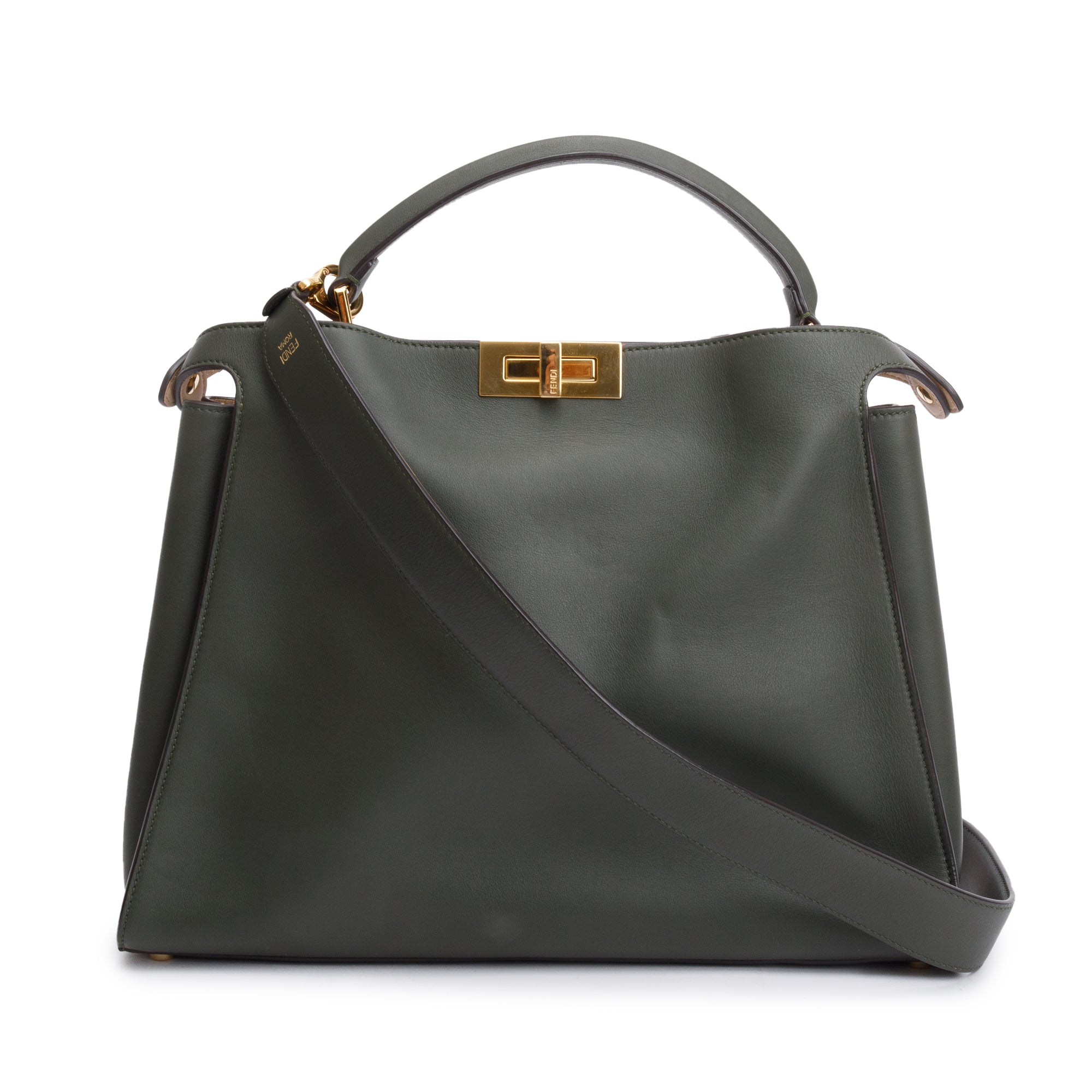 Fendi Green Calfskin Leather Large Peekaboo Bag w/ Strap