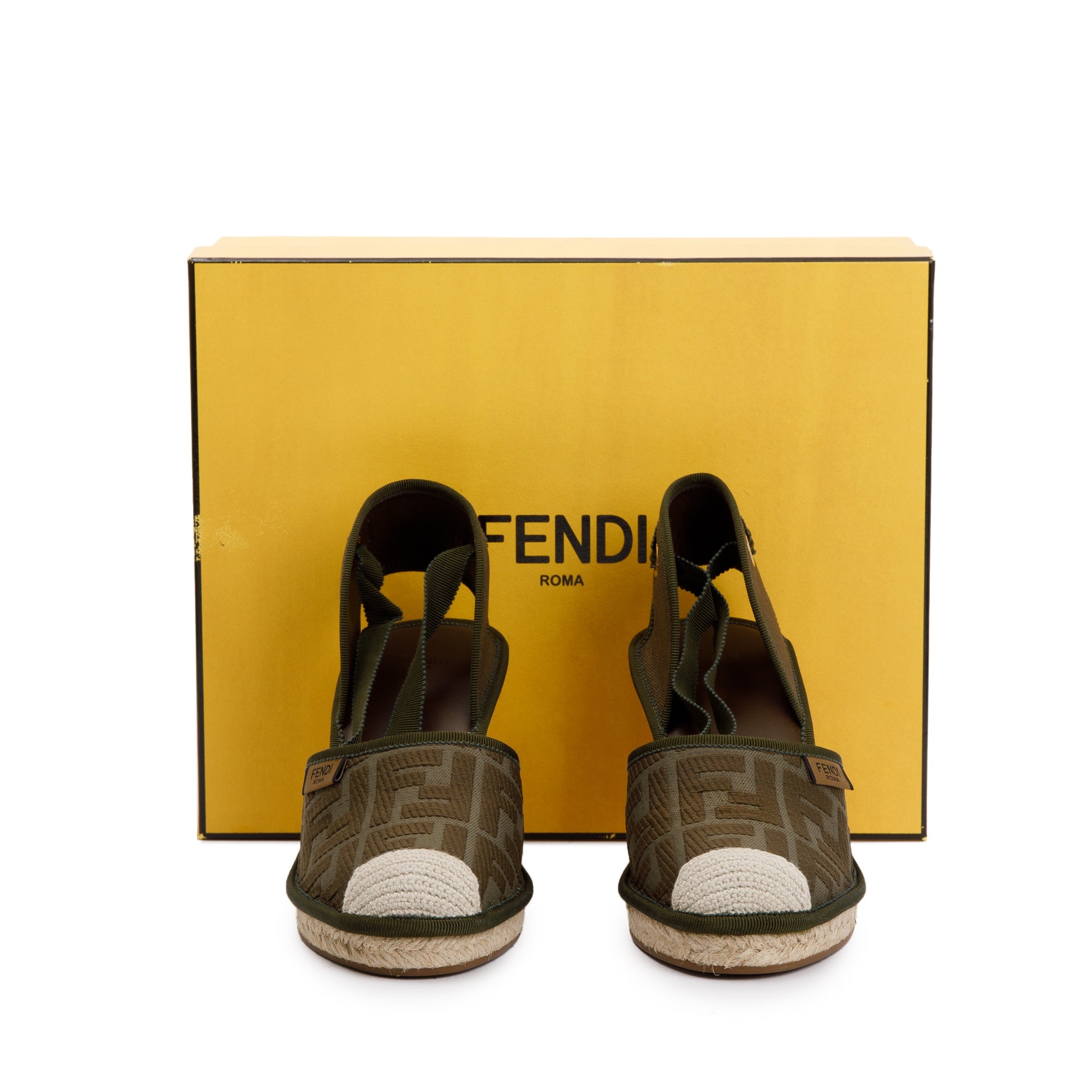 Fendi Green FF Zucca Logo Canvas Lace Up Espadrille, Size 38 w/ Box