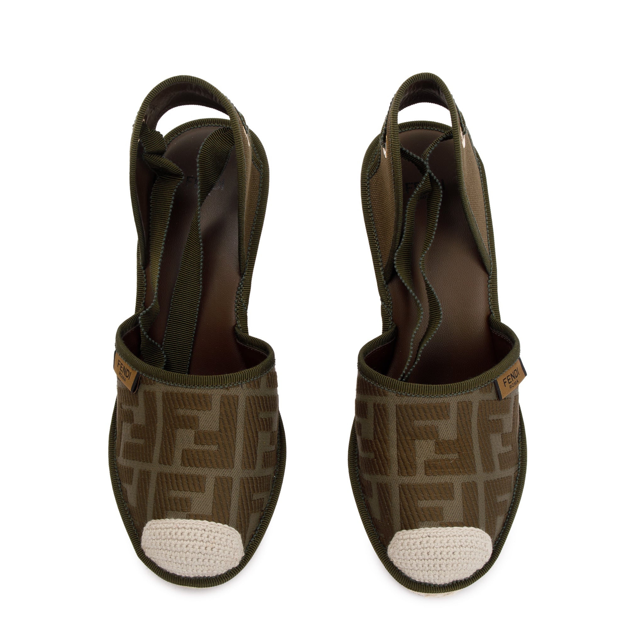 Fendi Green FF Zucca Logo Canvas Lace Up Espadrille, Size 38 w/ Box