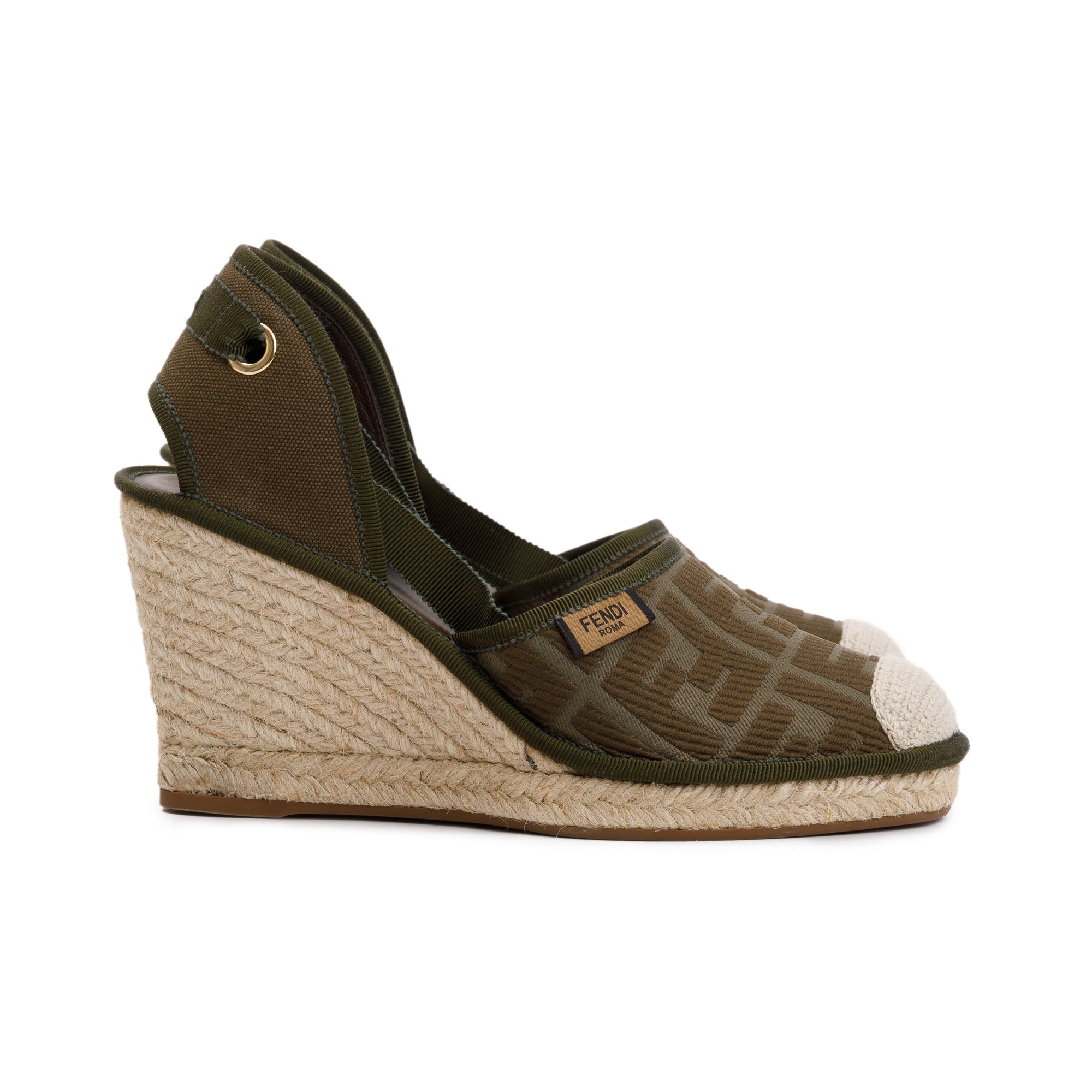 Fendi Green FF Zucca Logo Canvas Lace Up Espadrille, Size 38 w/ Box