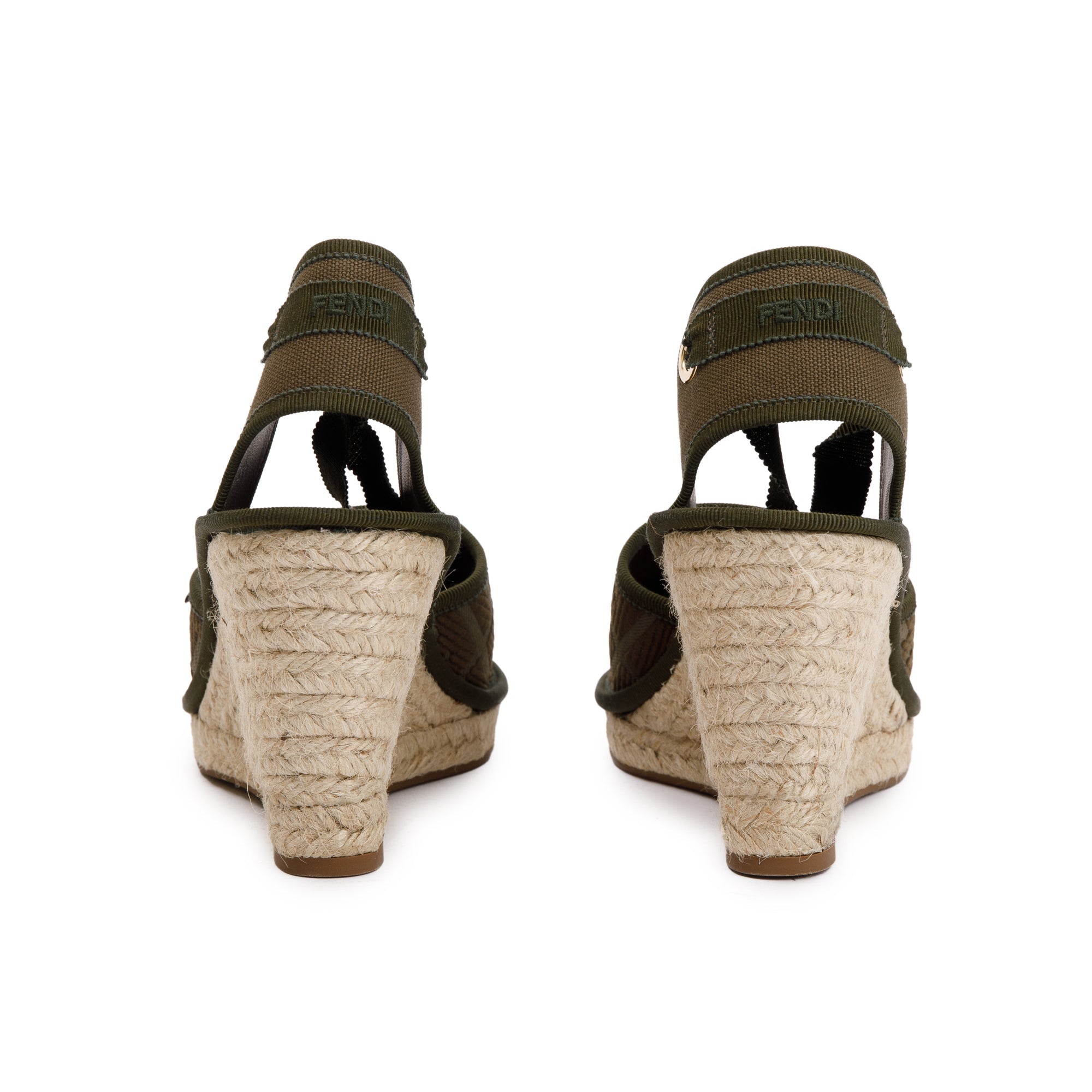 Fendi Green FF Zucca Logo Canvas Lace Up Espadrille, Size 38 w/ Box