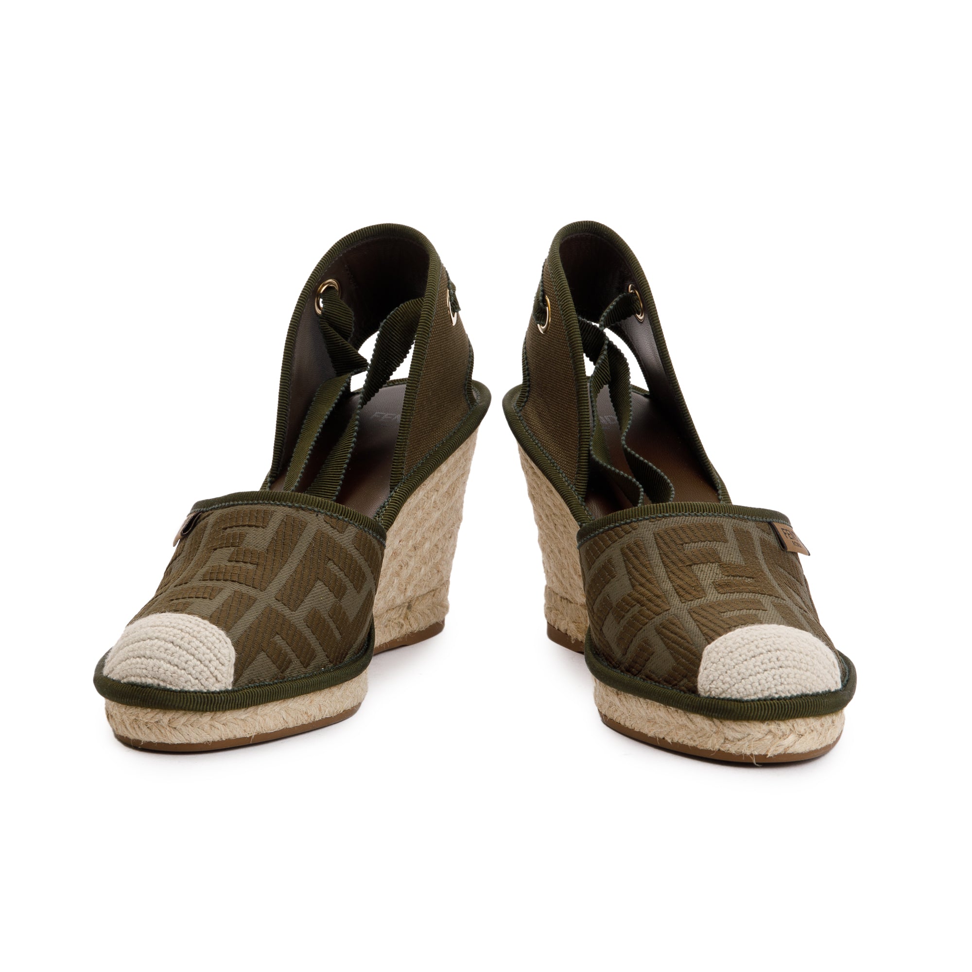 Fendi Green FF Zucca Logo Canvas Lace Up Espadrille, Size 38 w/ Box