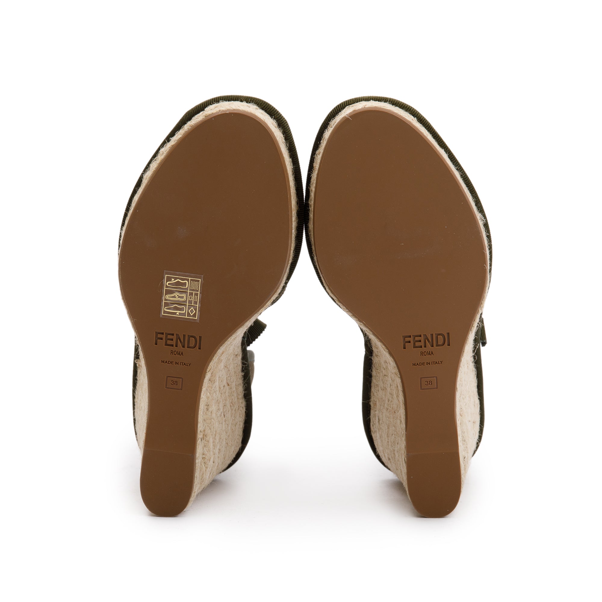 Fendi Green FF Zucca Logo Canvas Lace Up Espadrille, Size 38 w/ Box