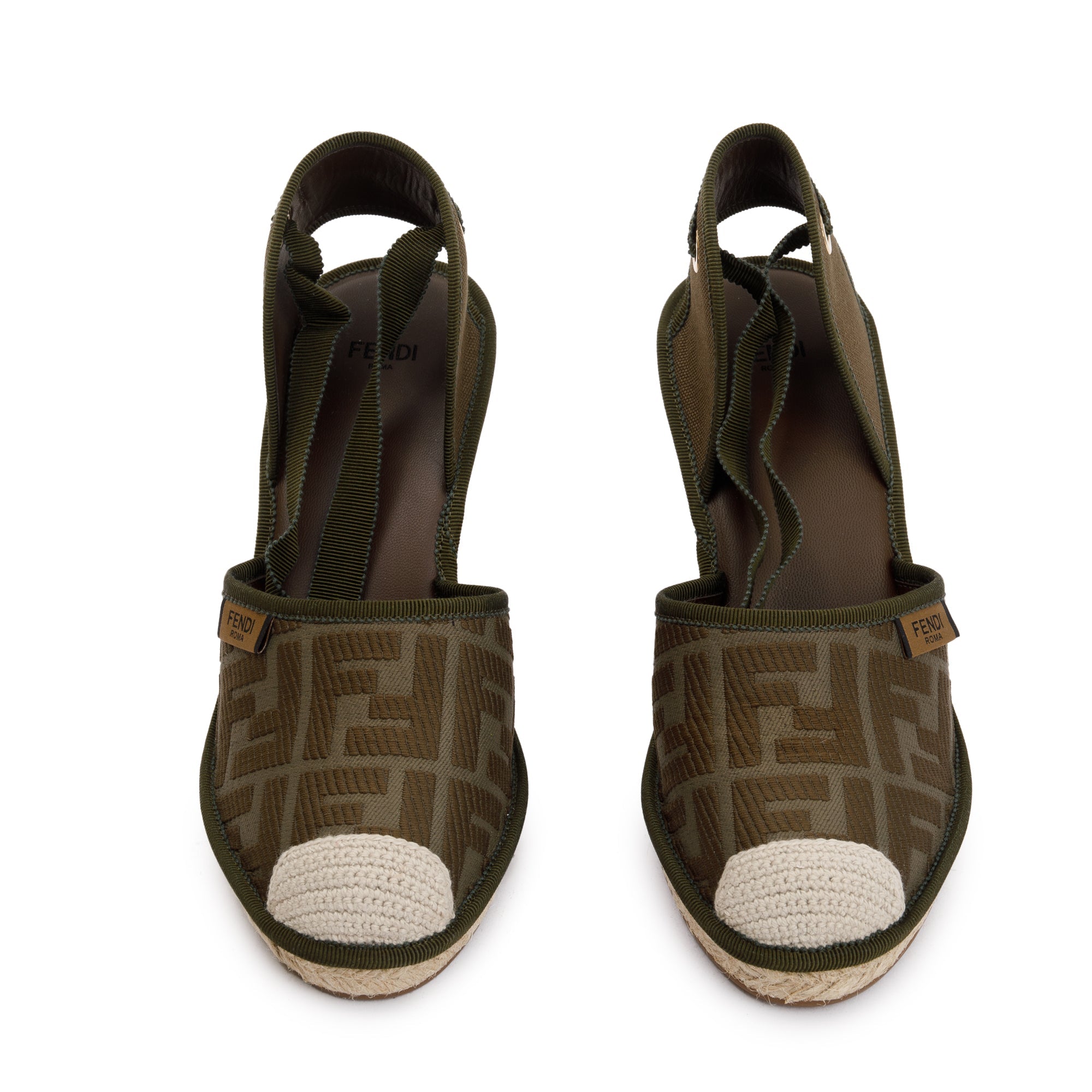 Fendi Green FF Zucca Logo Canvas Lace Up Espadrille, Size 38 w/ Box