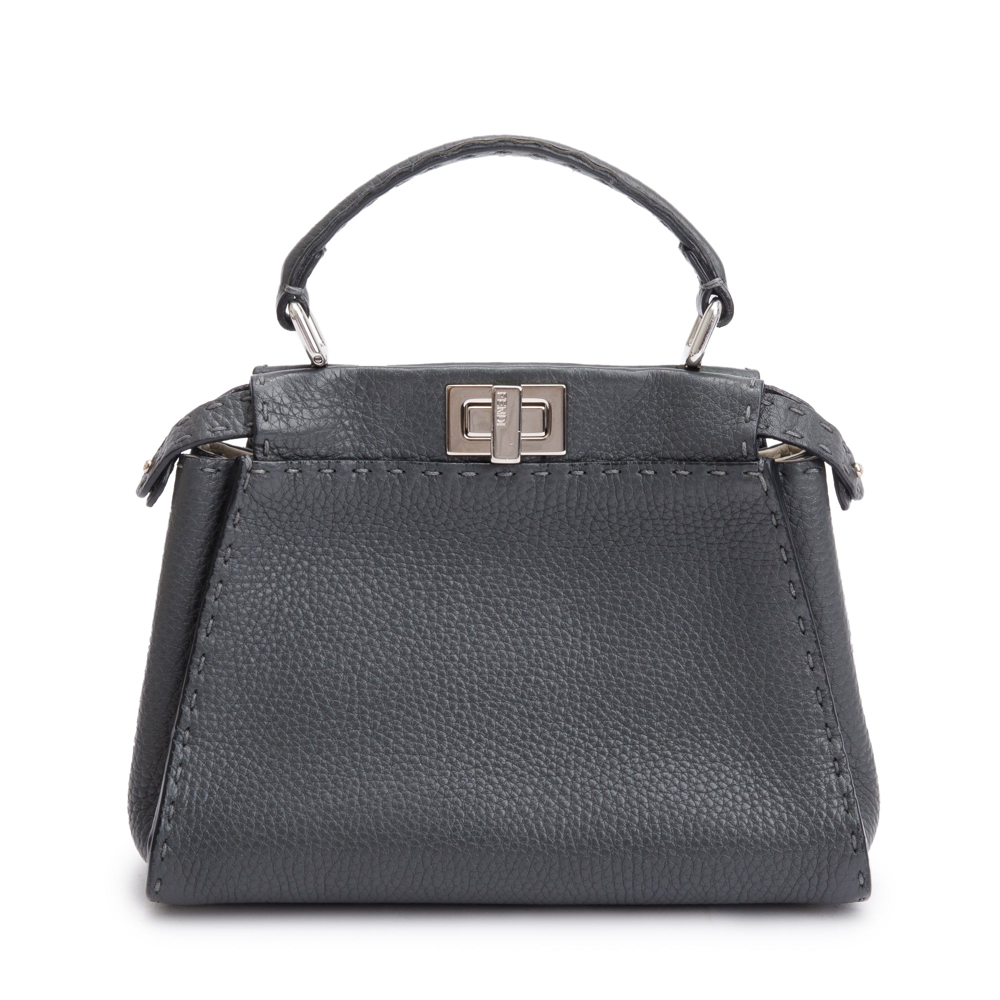 Fendi Grey Calfskin Leather Mini Selleria Peekaboo Bag w/ Strap