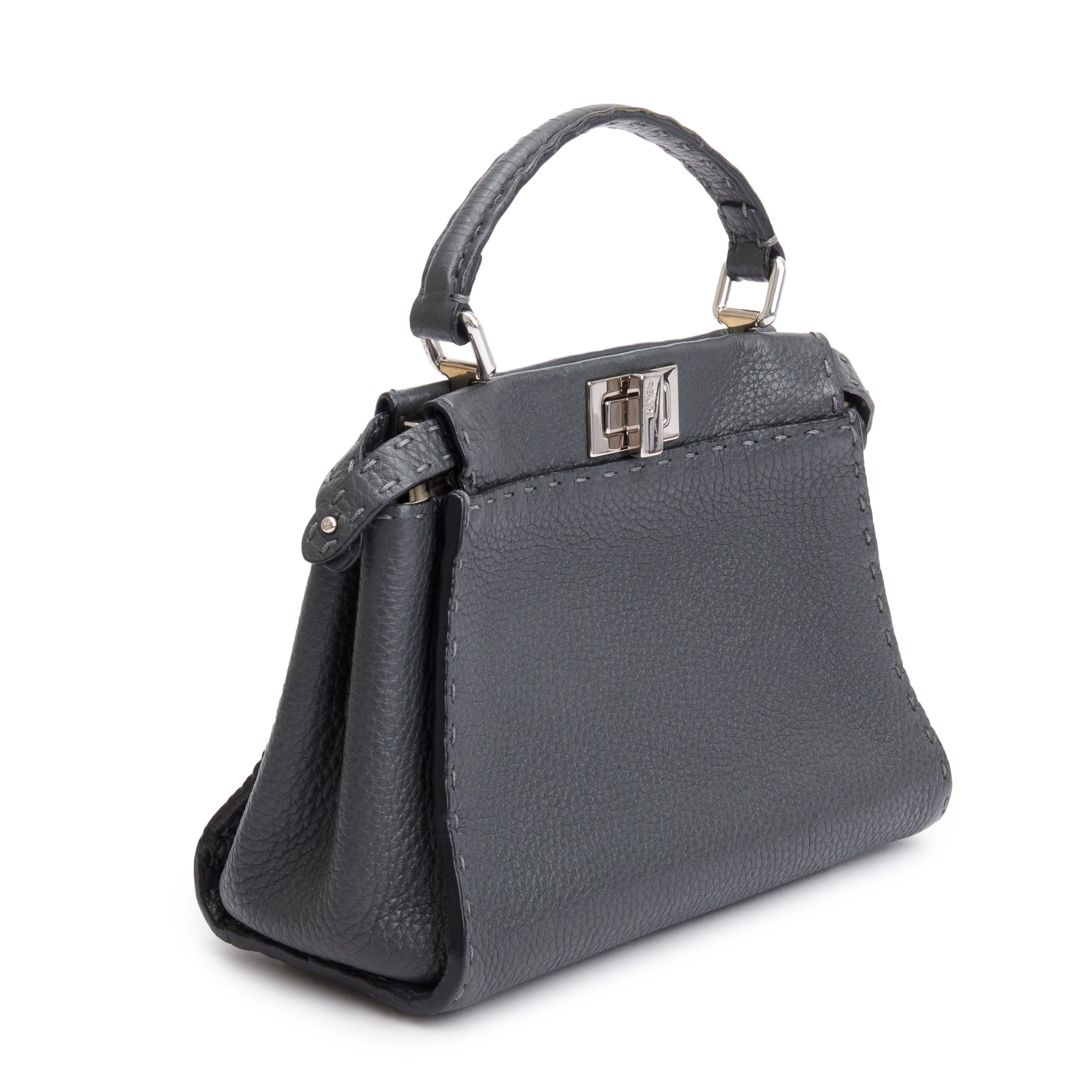 Fendi Grey Calfskin Leather Mini Selleria Peekaboo Bag w/ Strap
