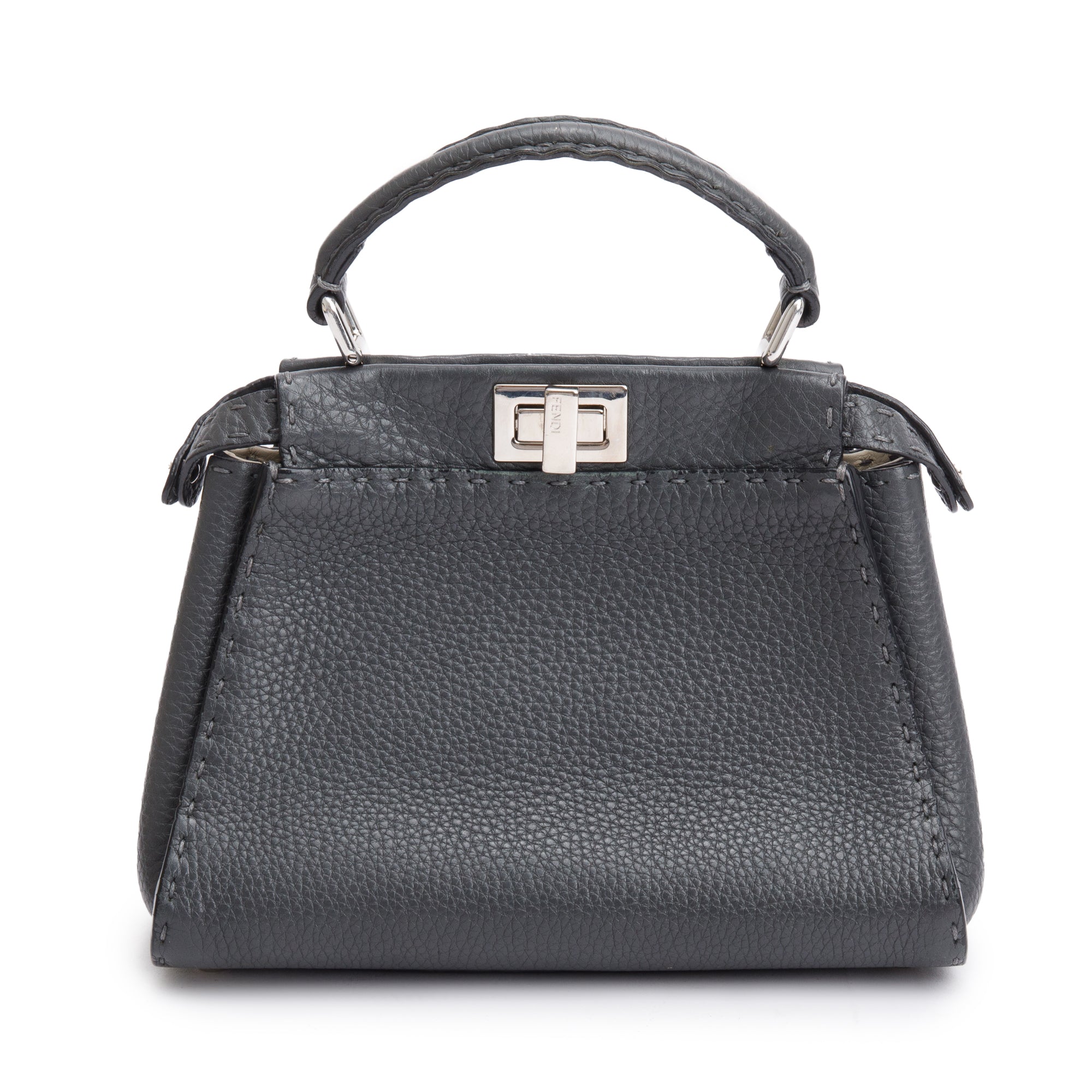 Fendi Grey Calfskin Leather Mini Selleria Peekaboo Bag w/ Strap