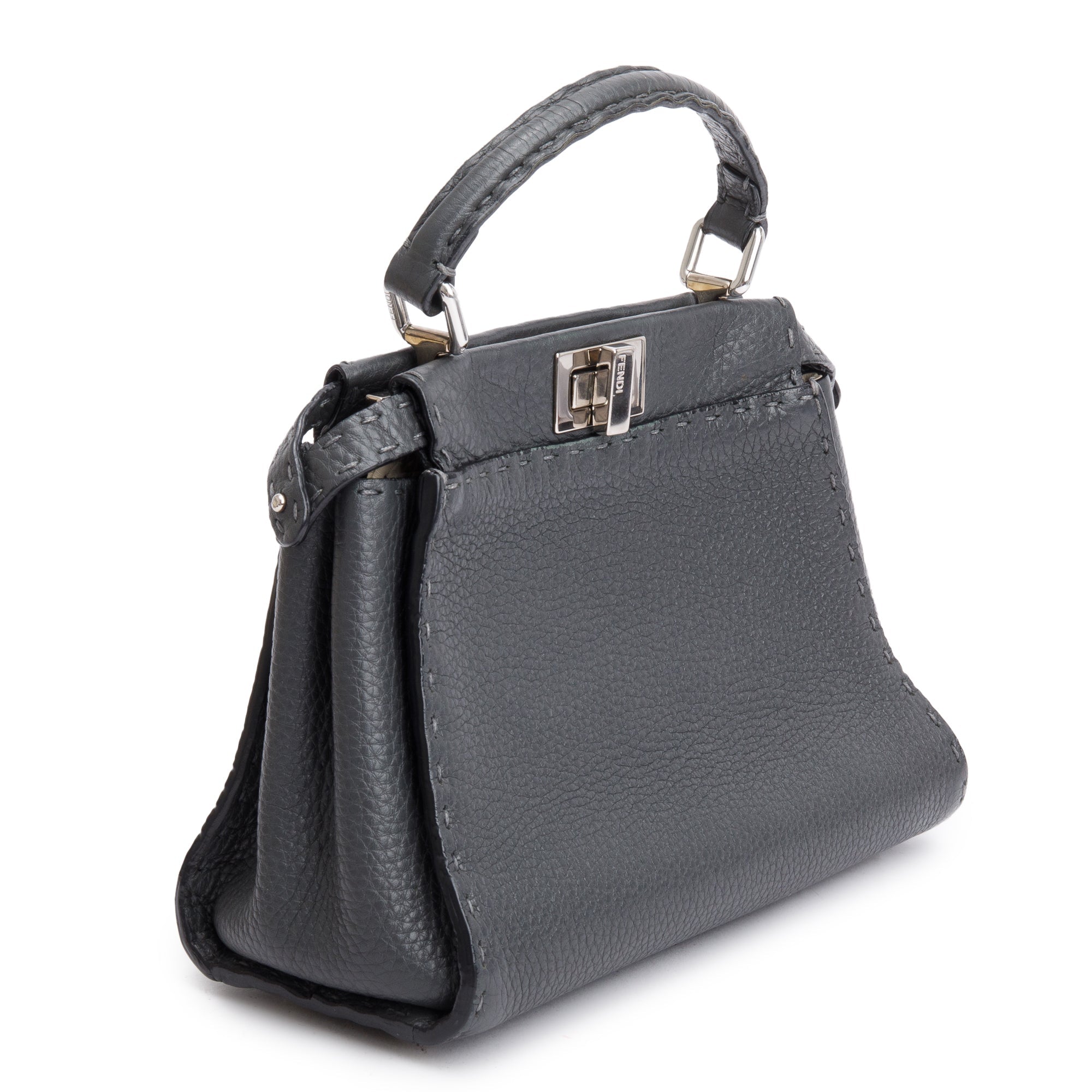 Fendi Grey Calfskin Leather Mini Selleria Peekaboo Bag w/ Strap