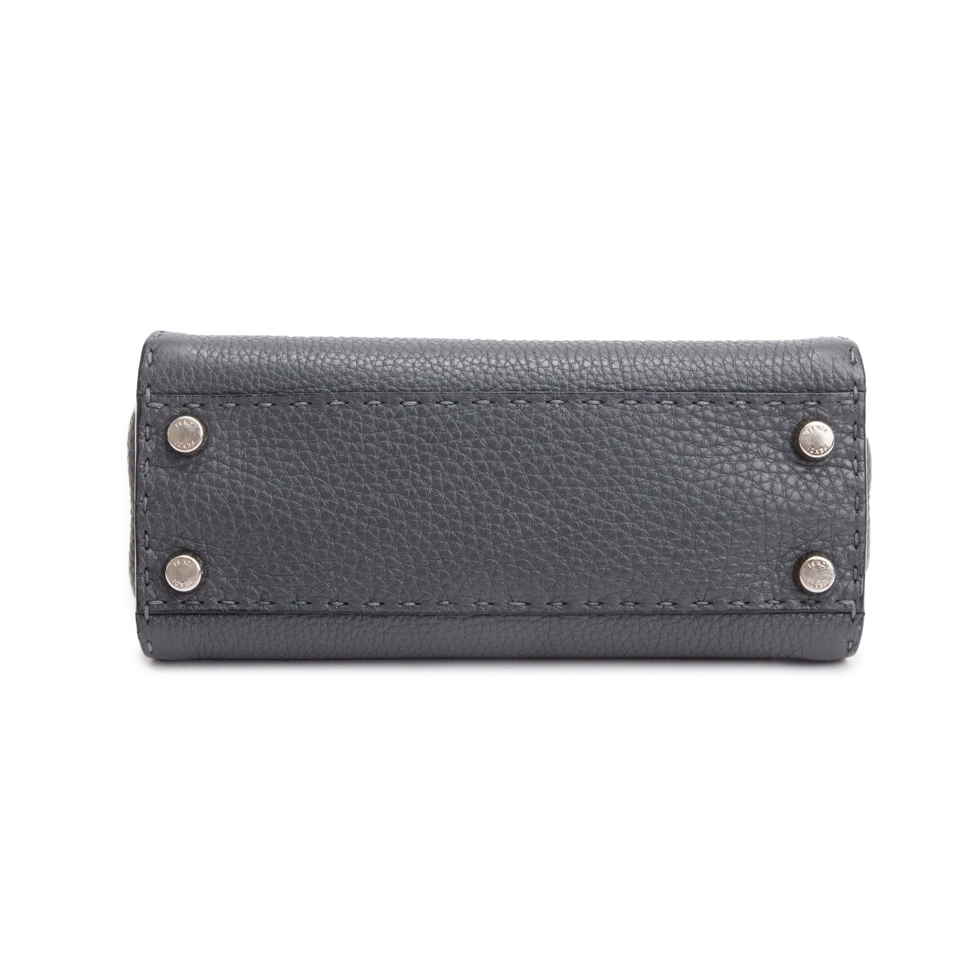 Fendi Grey Calfskin Leather Mini Selleria Peekaboo Bag w/ Strap