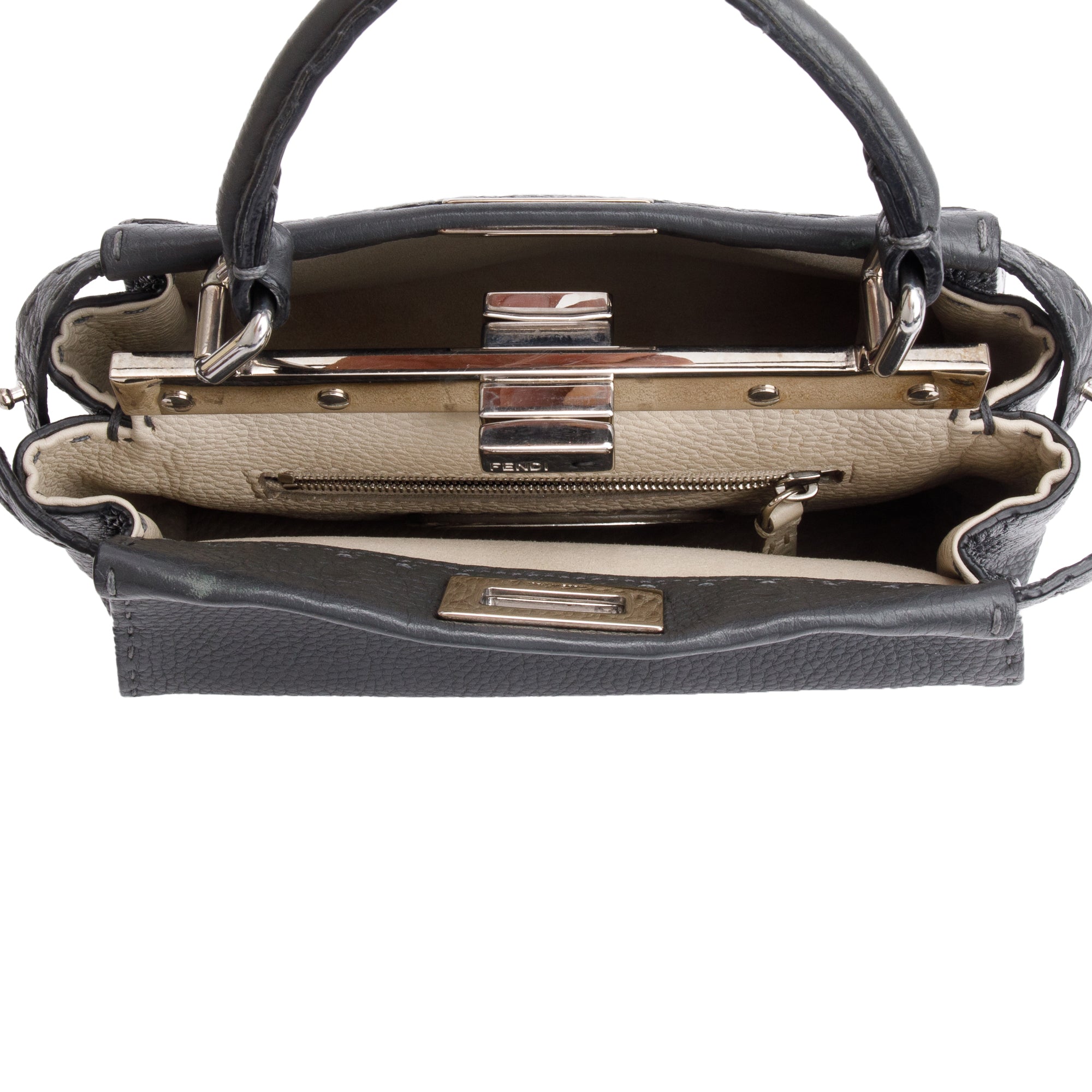 Fendi Grey Calfskin Leather Mini Selleria Peekaboo Bag w/ Strap
