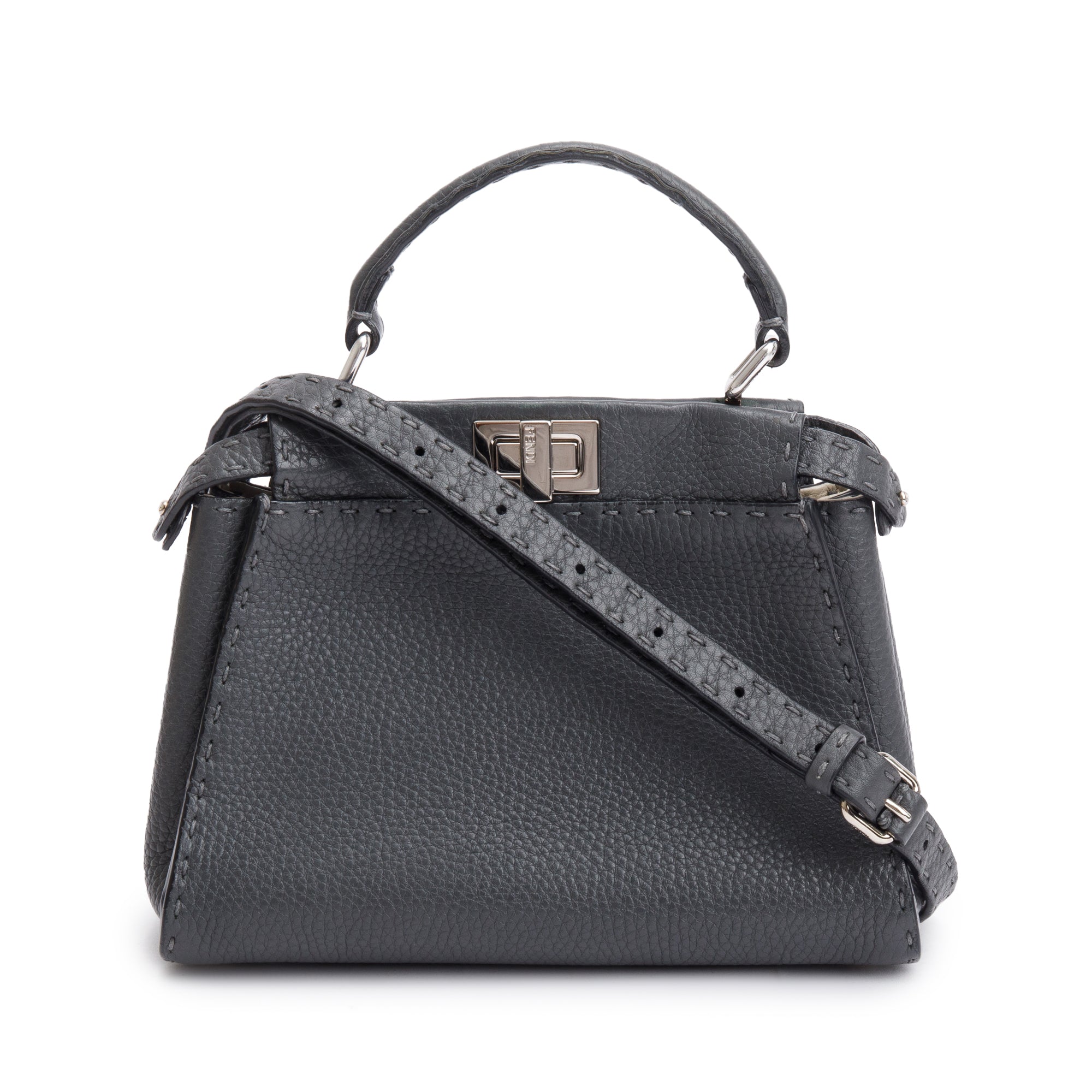 Fendi Grey Calfskin Leather Mini Selleria Peekaboo Bag w/ Strap