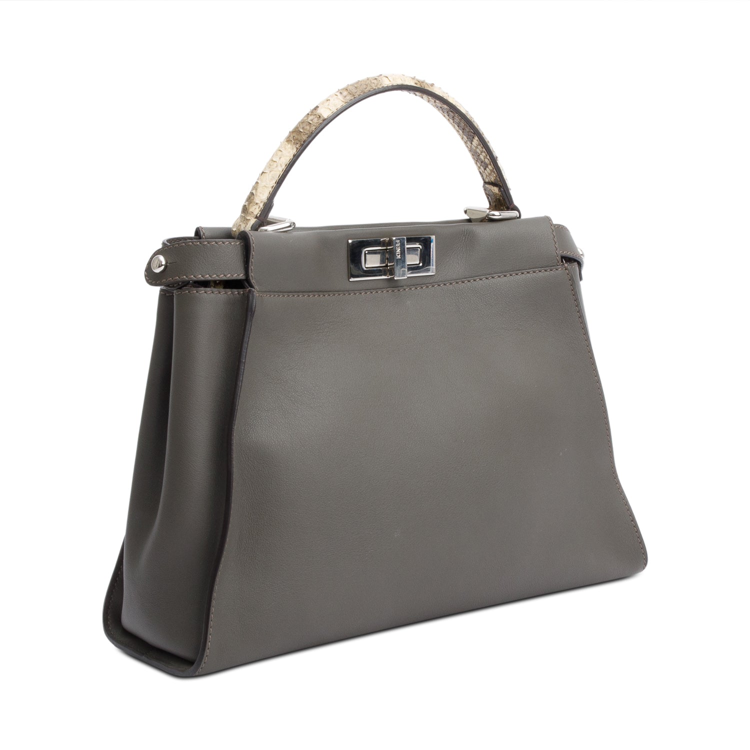 Fendi Grey Calfskin Leather Python Trim Medium Peekaboo Bag w/ Strap