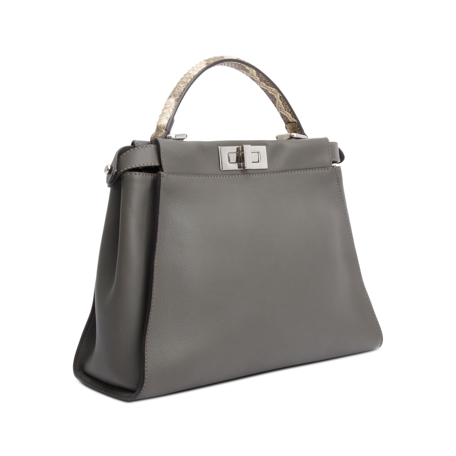 Fendi Grey Calfskin Leather Python Trim Medium Peekaboo Bag w/ Strap