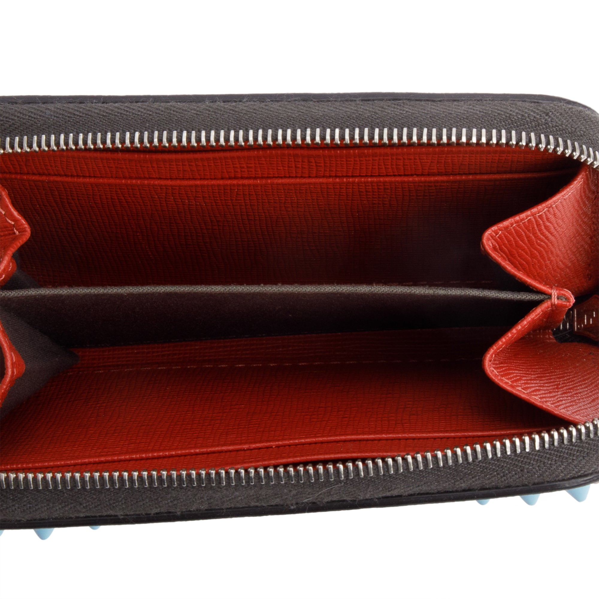 Fendi Grey & Multicolor Vitello Elite Leather Monster Eye Compact Zipped Wallet w/ Box