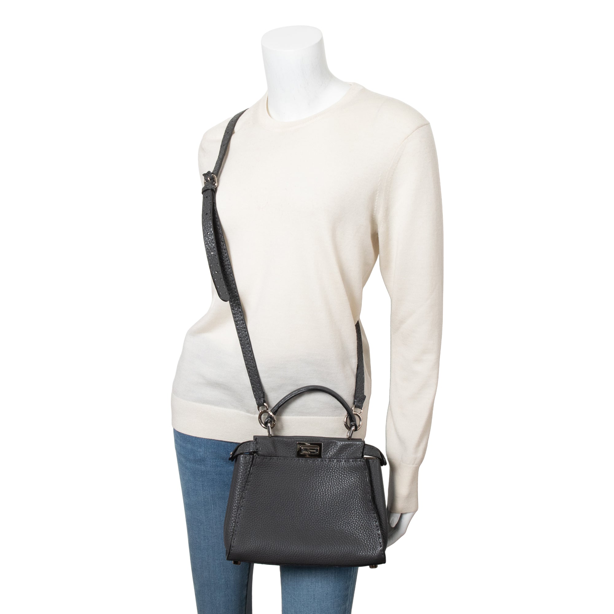 Fendi Grey Romano Selleria Mini Peekaboo Bag w/ Strap