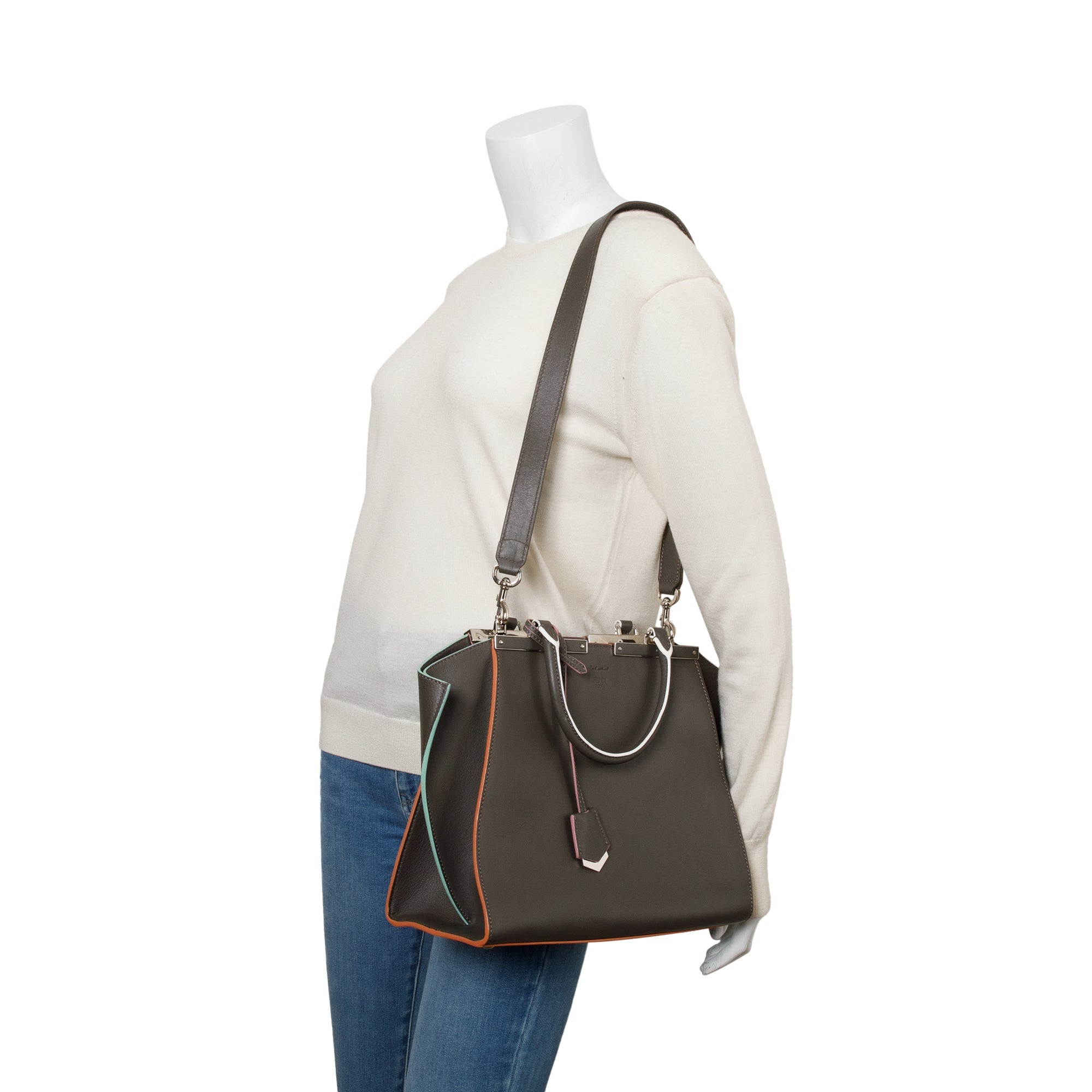 Fendi Grey Vitello Dolce Petite 3Jours Tote w/ Strap