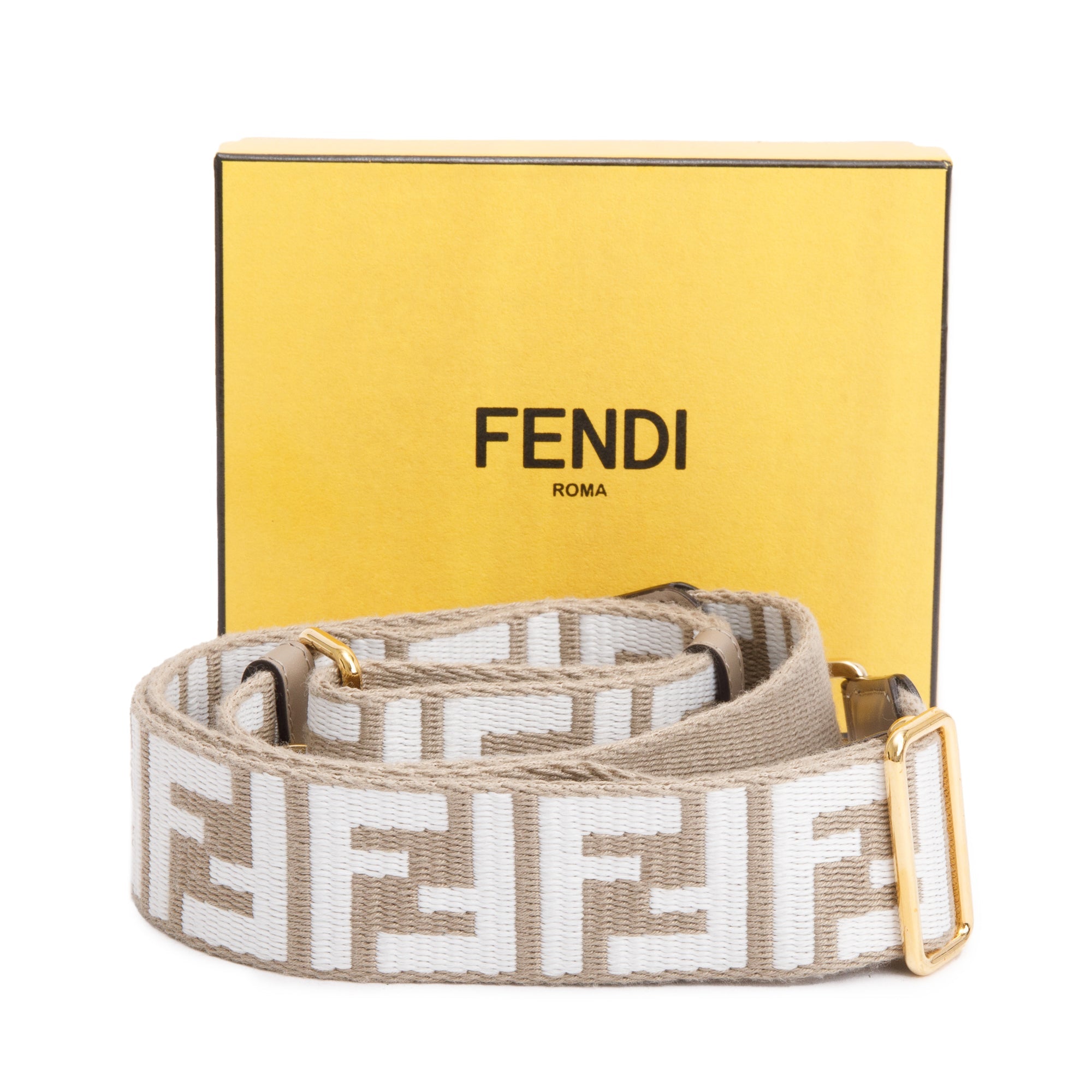 Fendi Grey/White FF Jacquard & Leather Strap You Shoulder Bag Strap w/ Box