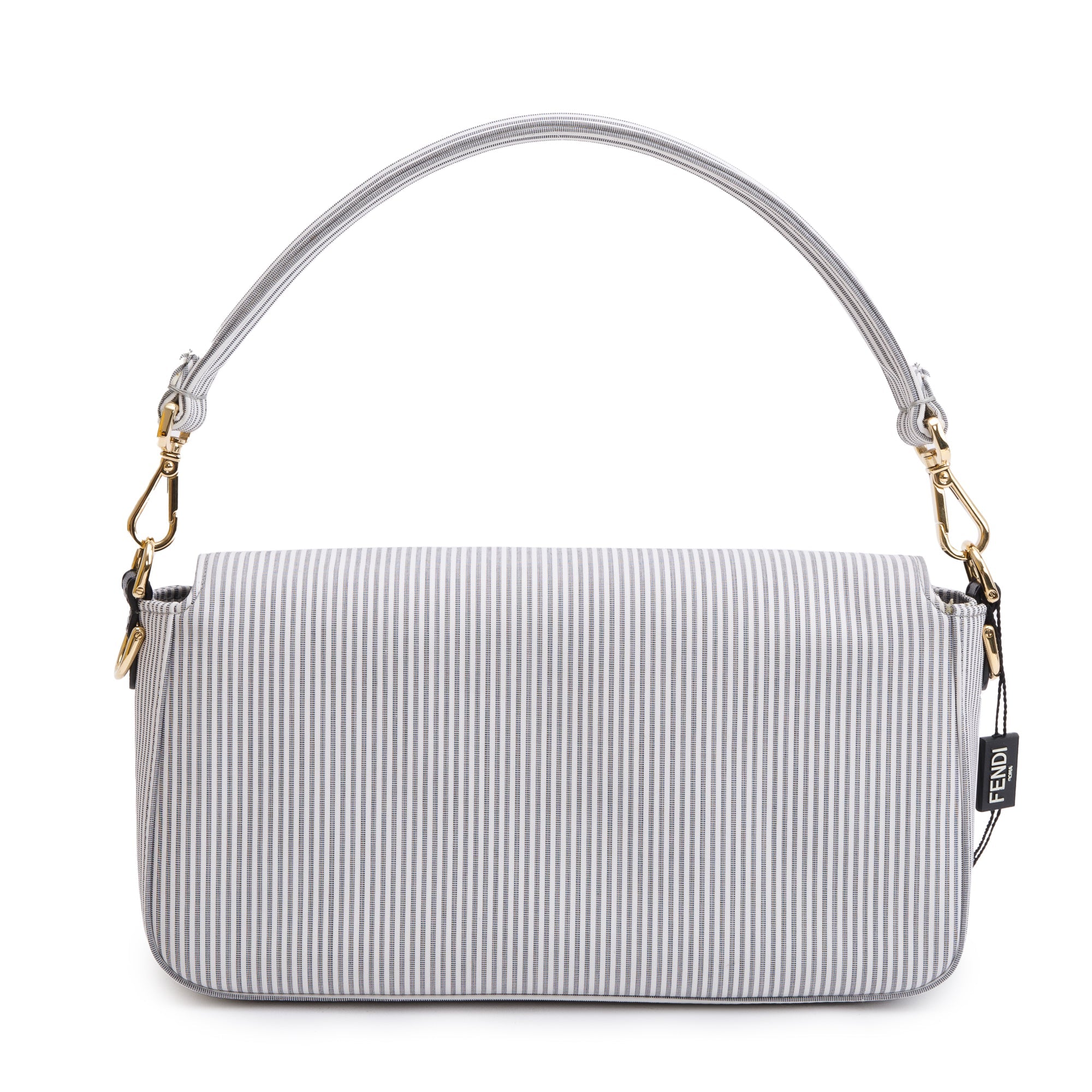 Fendi Grey/White Striped Cotton Cuoio Betagna Baguette Grigio Shoulder Bag w/ Box