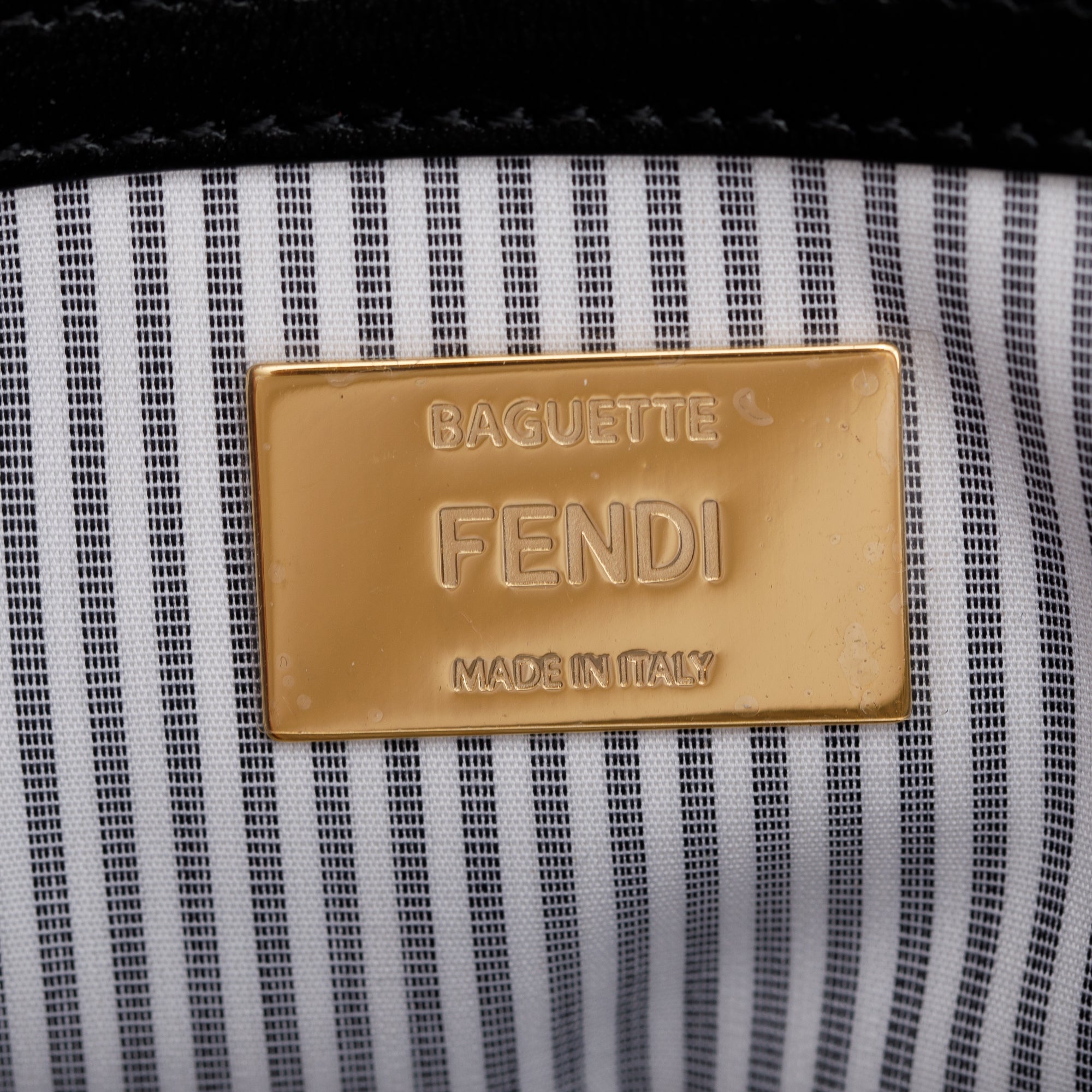 Fendi Grey/White Striped Cotton Cuoio Betagna Baguette Grigio Shoulder Bag w/ Box