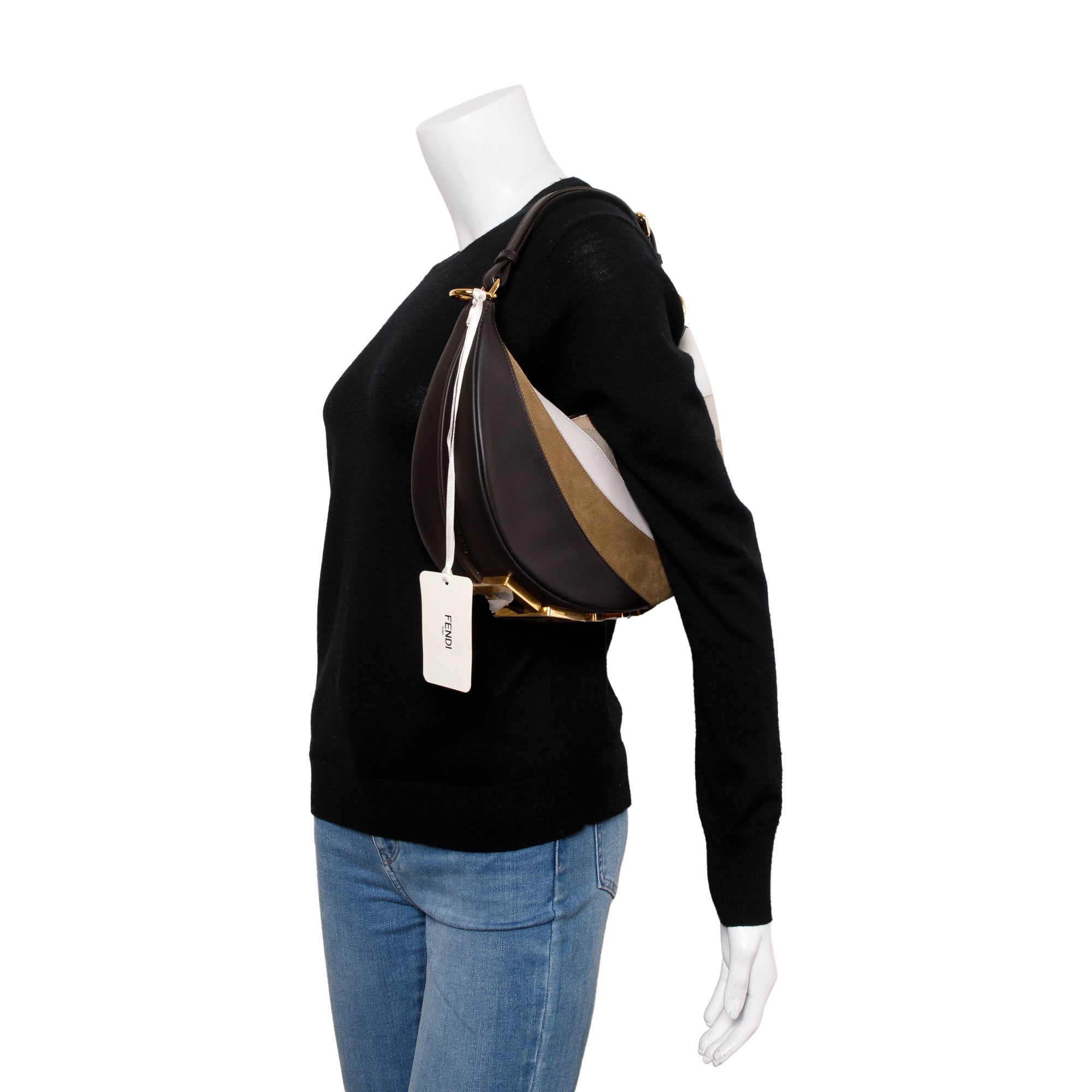 Fendi Grigio Multicolor Ebano Vitello Seta Suede Goatskin Small Rainbow Fendigraphy Bag w/ Box