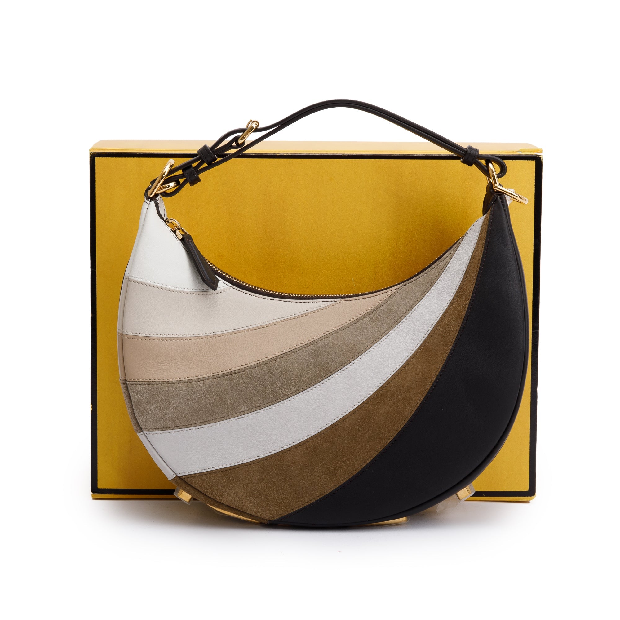 Fendi Grigio Multicolor Ebano Vitello Seta Suede Goatskin Small Rainbow Fendigraphy Bag w/ Box