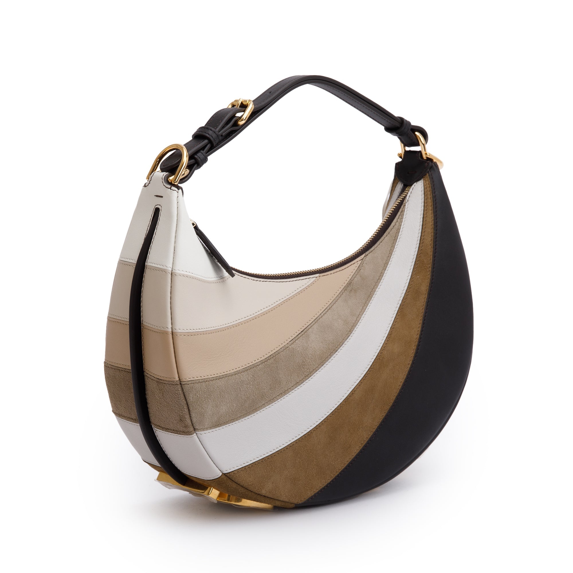 Fendi Grigio Multicolor Ebano Vitello Seta Suede Goatskin Small Rainbow Fendigraphy Bag w/ Box