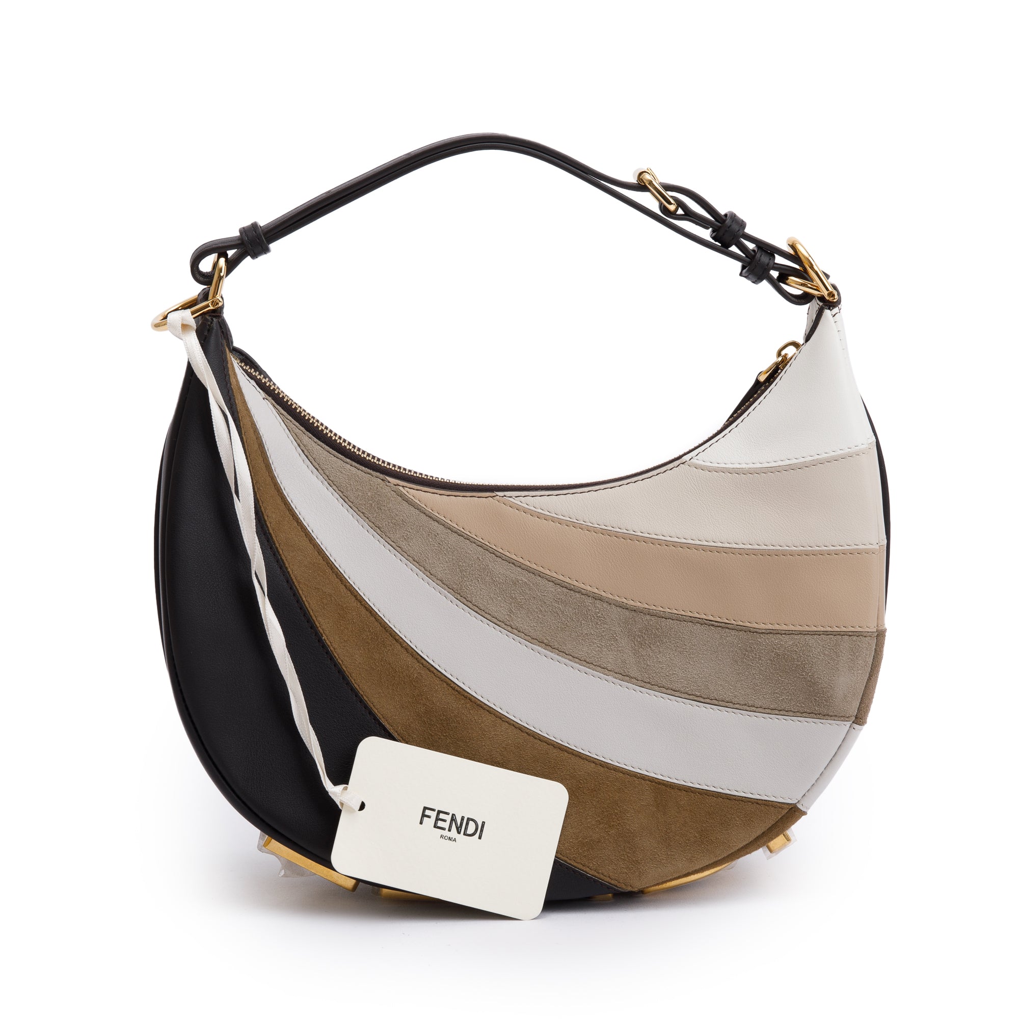 Fendi Grigio Multicolor Ebano Vitello Seta Suede Goatskin Small Rainbow Fendigraphy Bag w/ Box