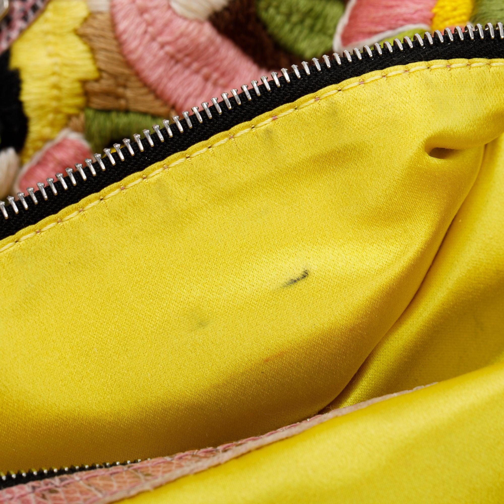 Fendi Multicolour Lizard Embroiderd Flower Baguette Shoulder Bag