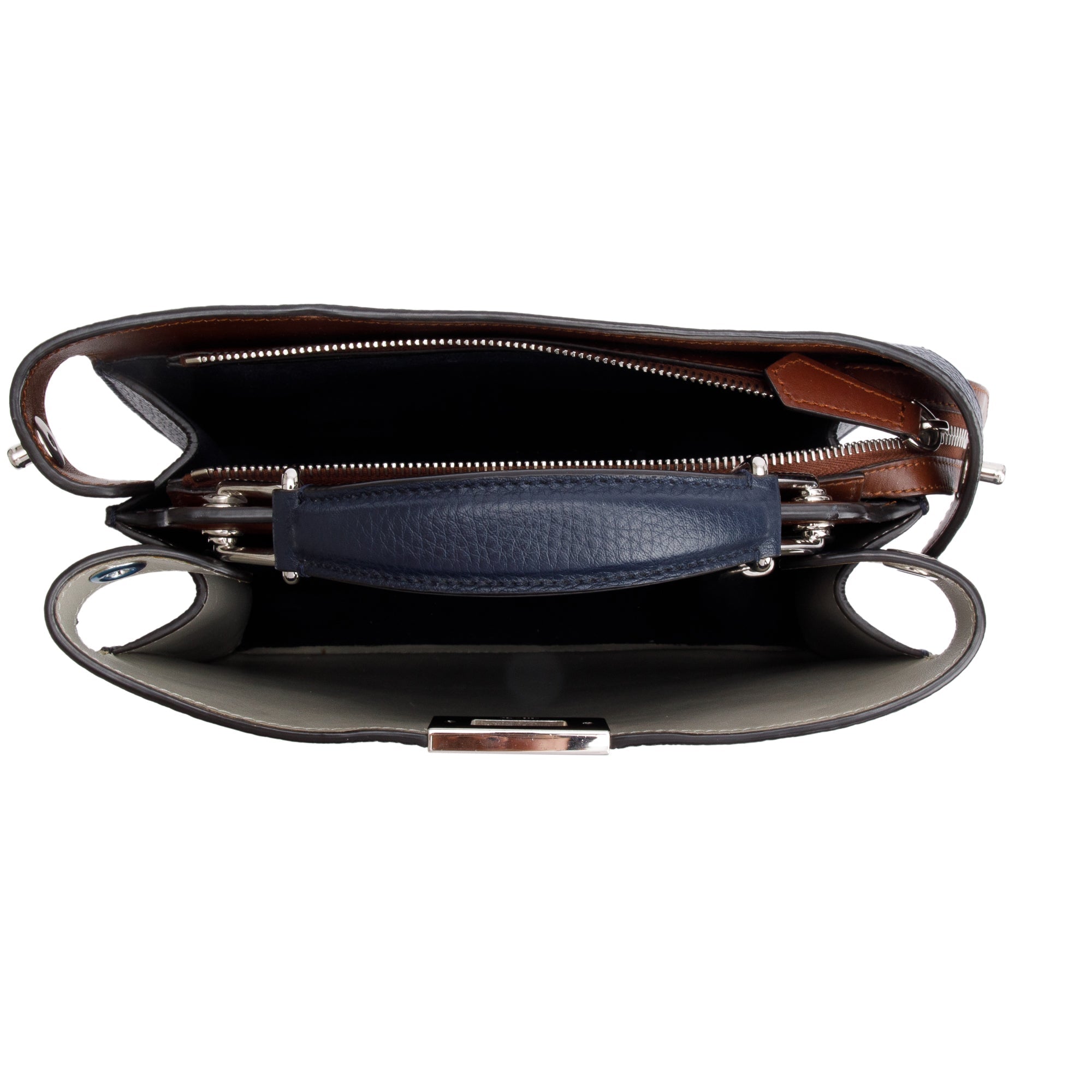 Fendi Navy Calfskin Leather Mini Peekaboo ISeeU Bag w/ Strap & Pouch