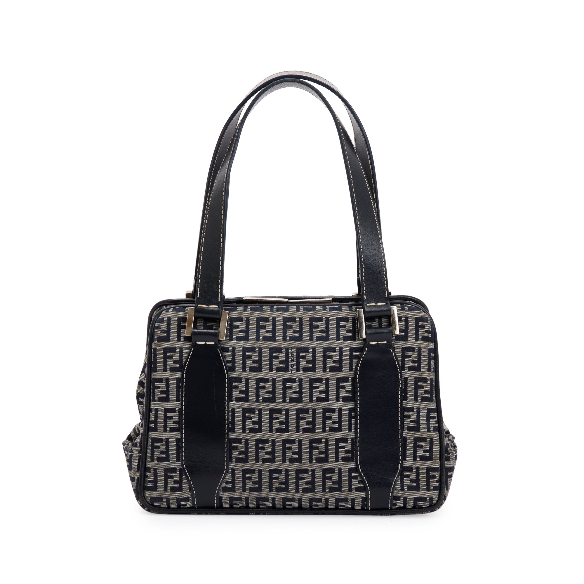 Fendi Navy FF Zucchino Canvas Leather Trimmed Mini Tote