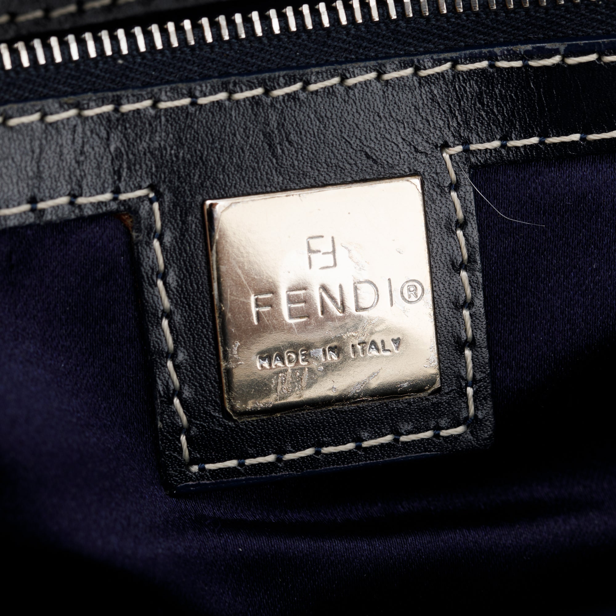 Fendi Navy FF Zucchino Canvas Leather Trimmed Mini Tote