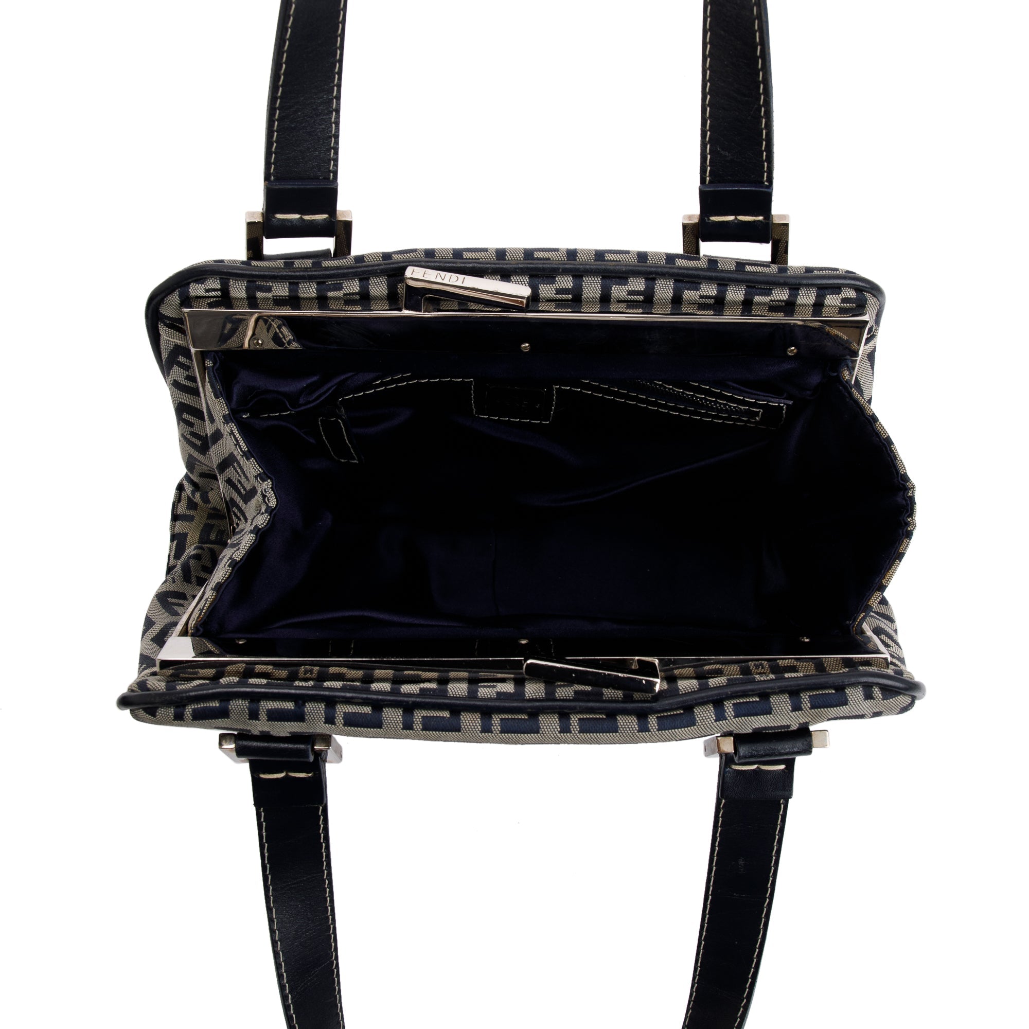 Fendi Navy FF Zucchino Canvas Leather Trimmed Mini Tote