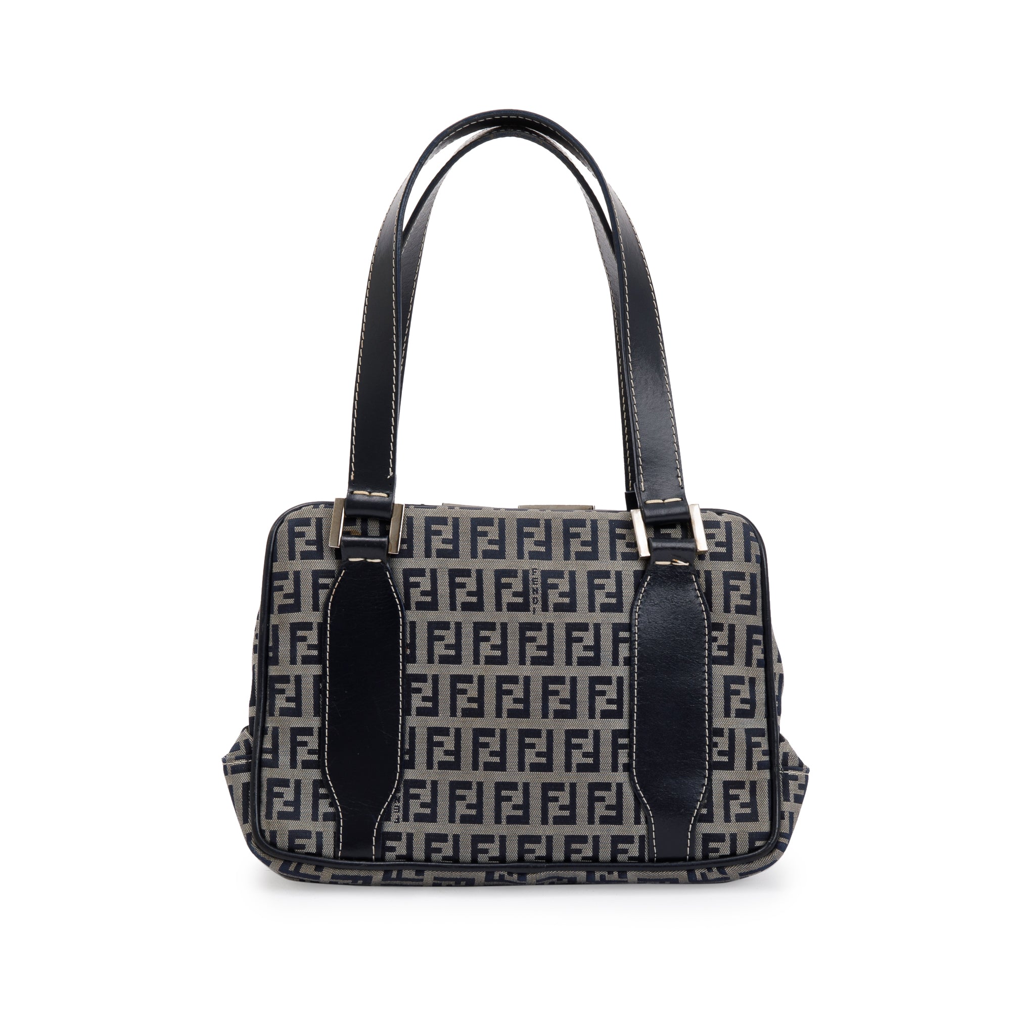 Fendi Navy FF Zucchino Canvas Leather Trimmed Mini Tote