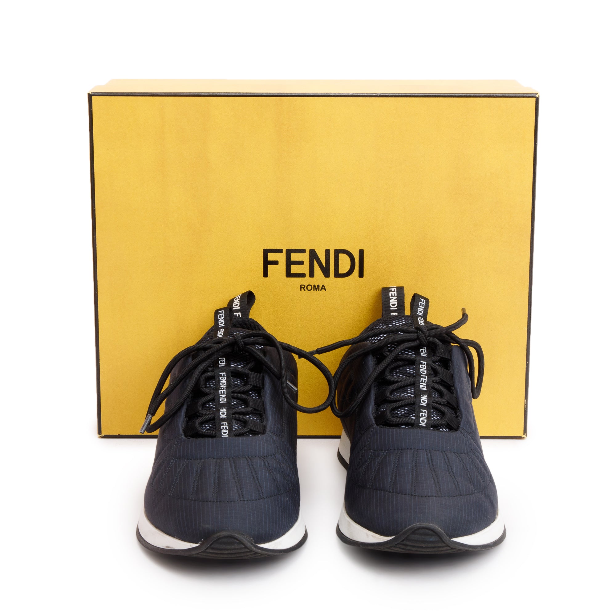 Fendi Navy Nylon FFreedom Sneakers, Size 38.5 w/ Box