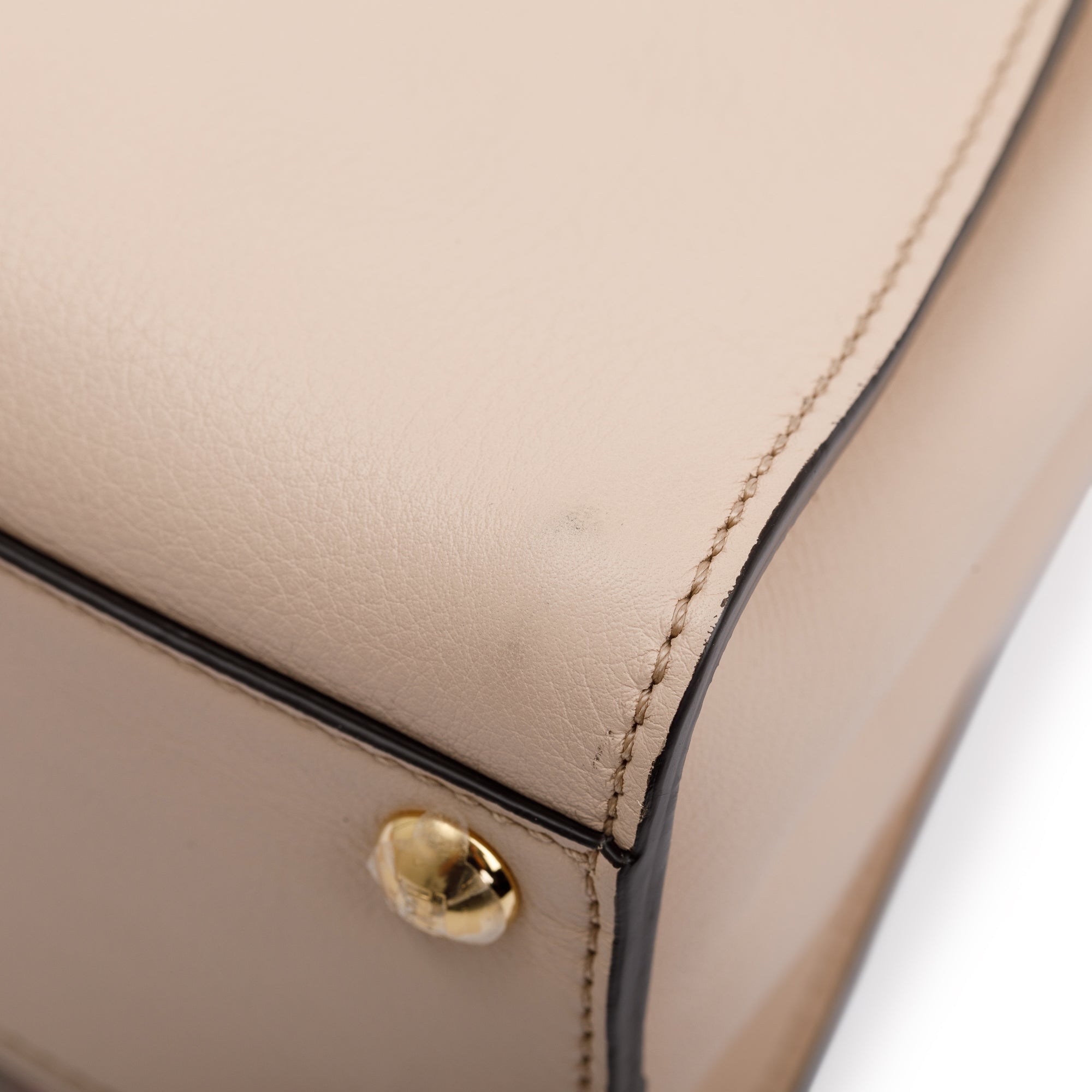 Fendi Neutral Calfskin Leather Floral Inlay Mini Peekaboo Bag w/ Strap