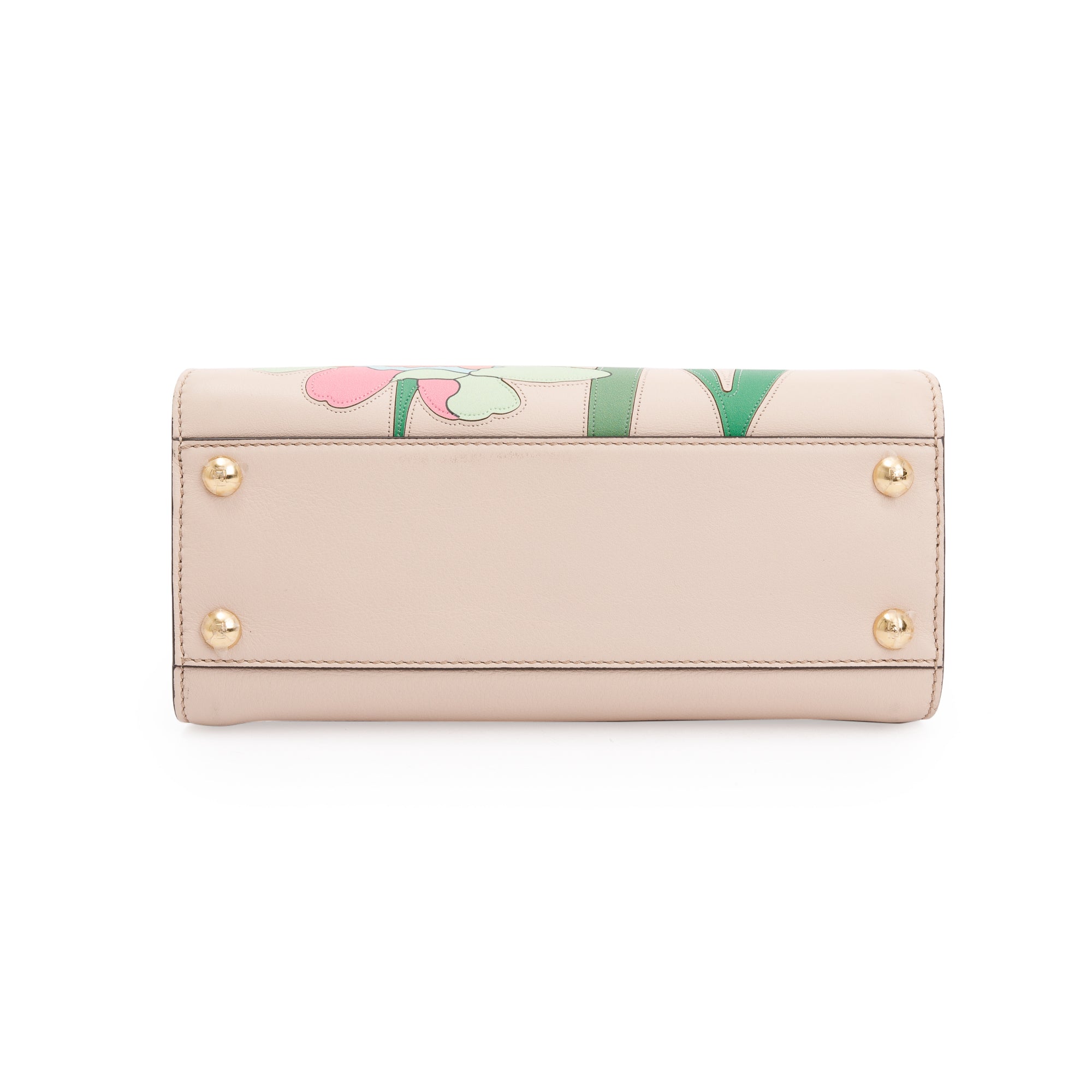 Fendi Neutral Calfskin Leather Floral Inlay Mini Peekaboo Bag w/ Strap