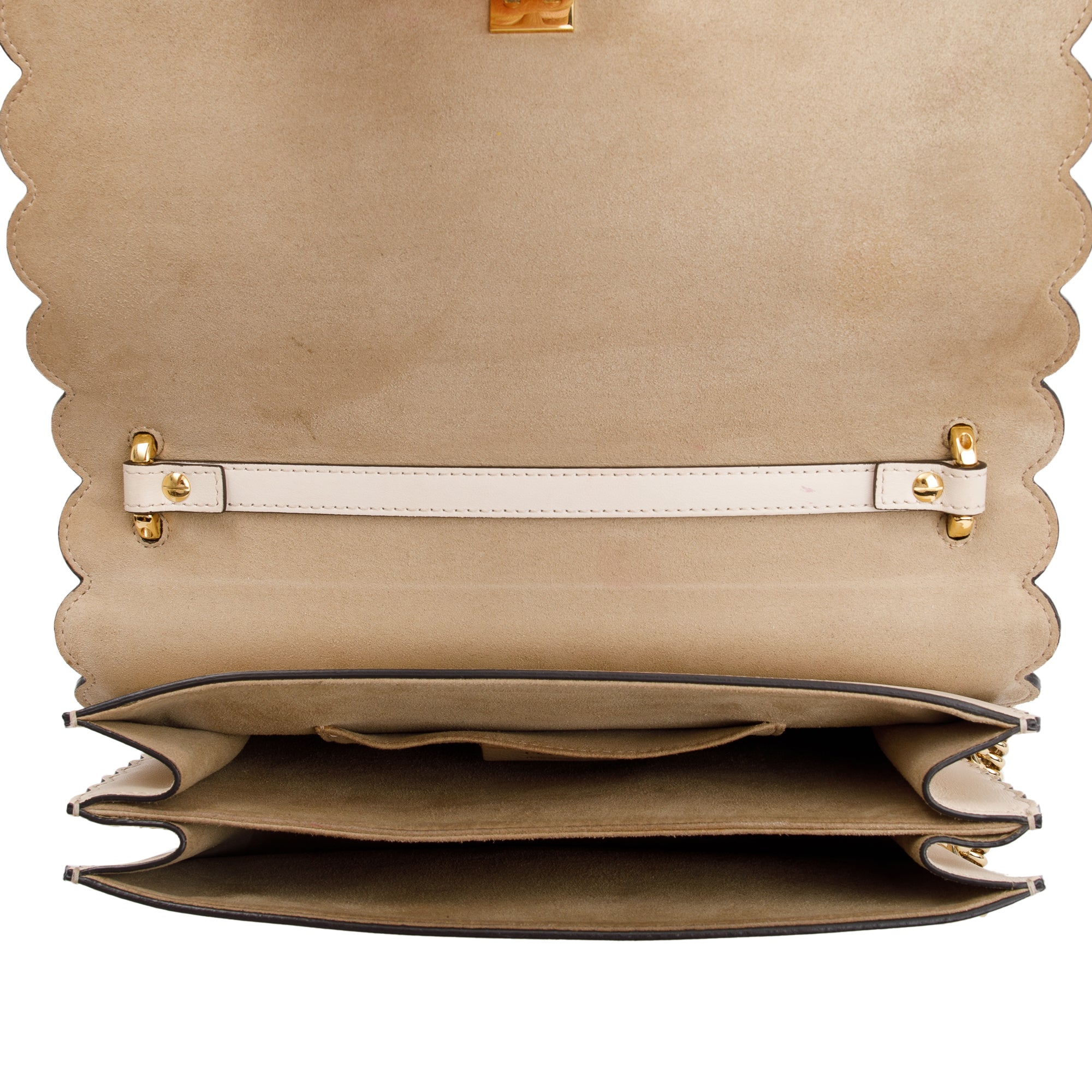 Fendi Neutral Calfskin Leather Scalloped Studded Kan I Shoulder Bag