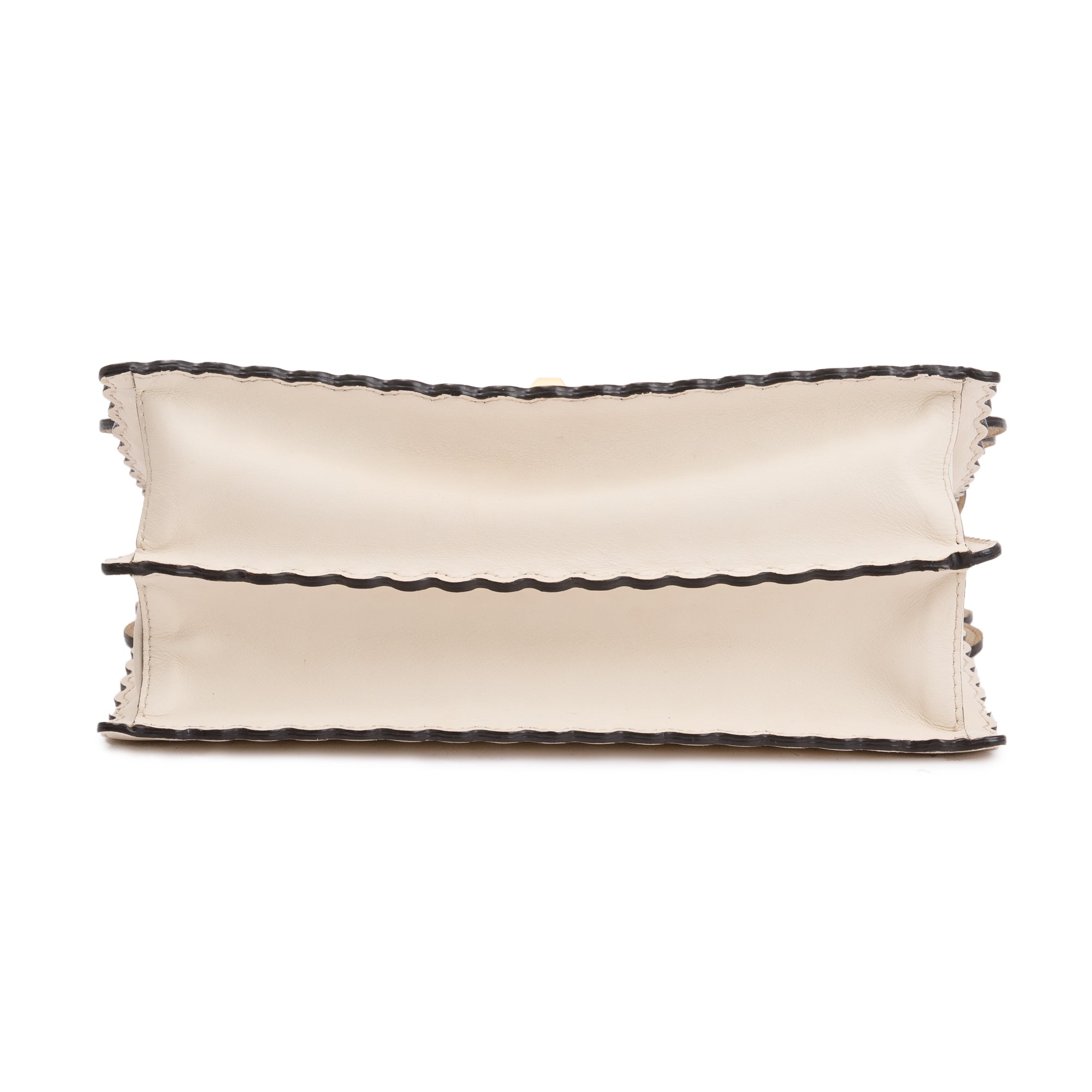 Fendi Neutral Calfskin Leather Scalloped Studded Kan I Shoulder Bag